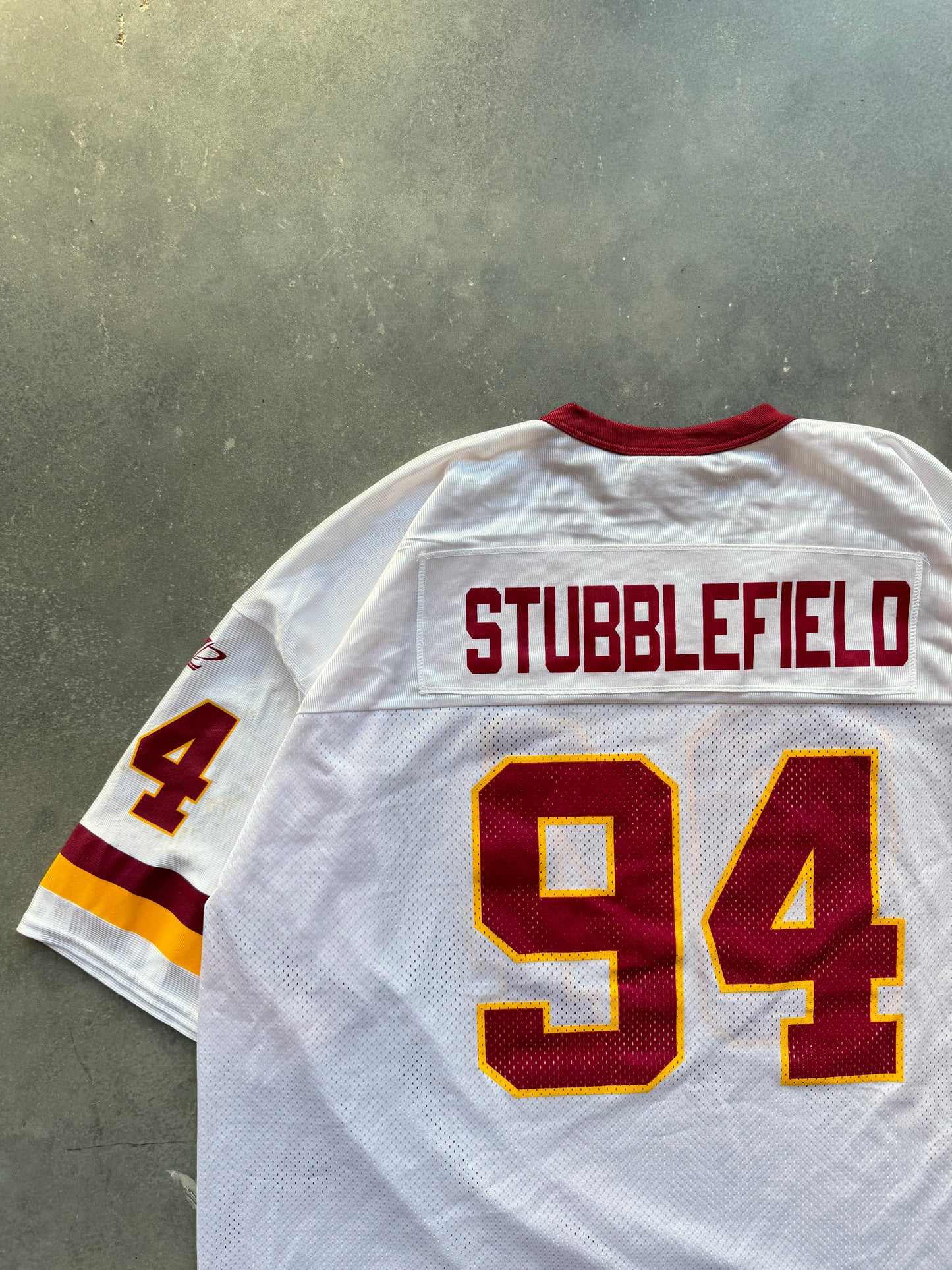 90’s Washington Redskins Dana Stubblefield Vintage White Logo Athletic NFL Jersey (XXL)