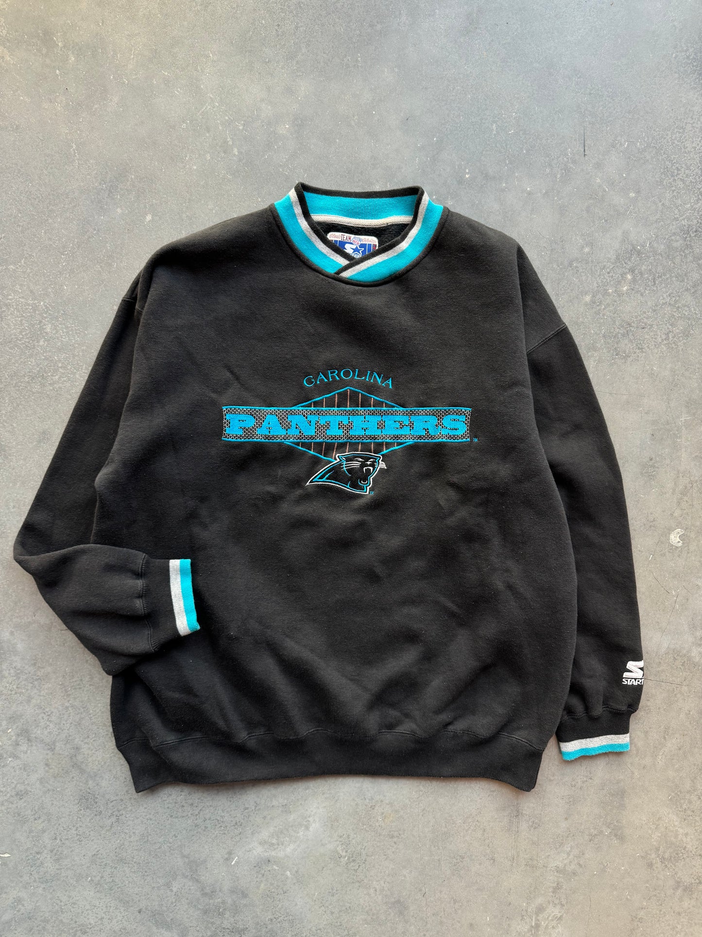 90’s Carolina Panthers Vintage Starter Ribbed Embroidered Heavyweight NFL Crewneck (XL)