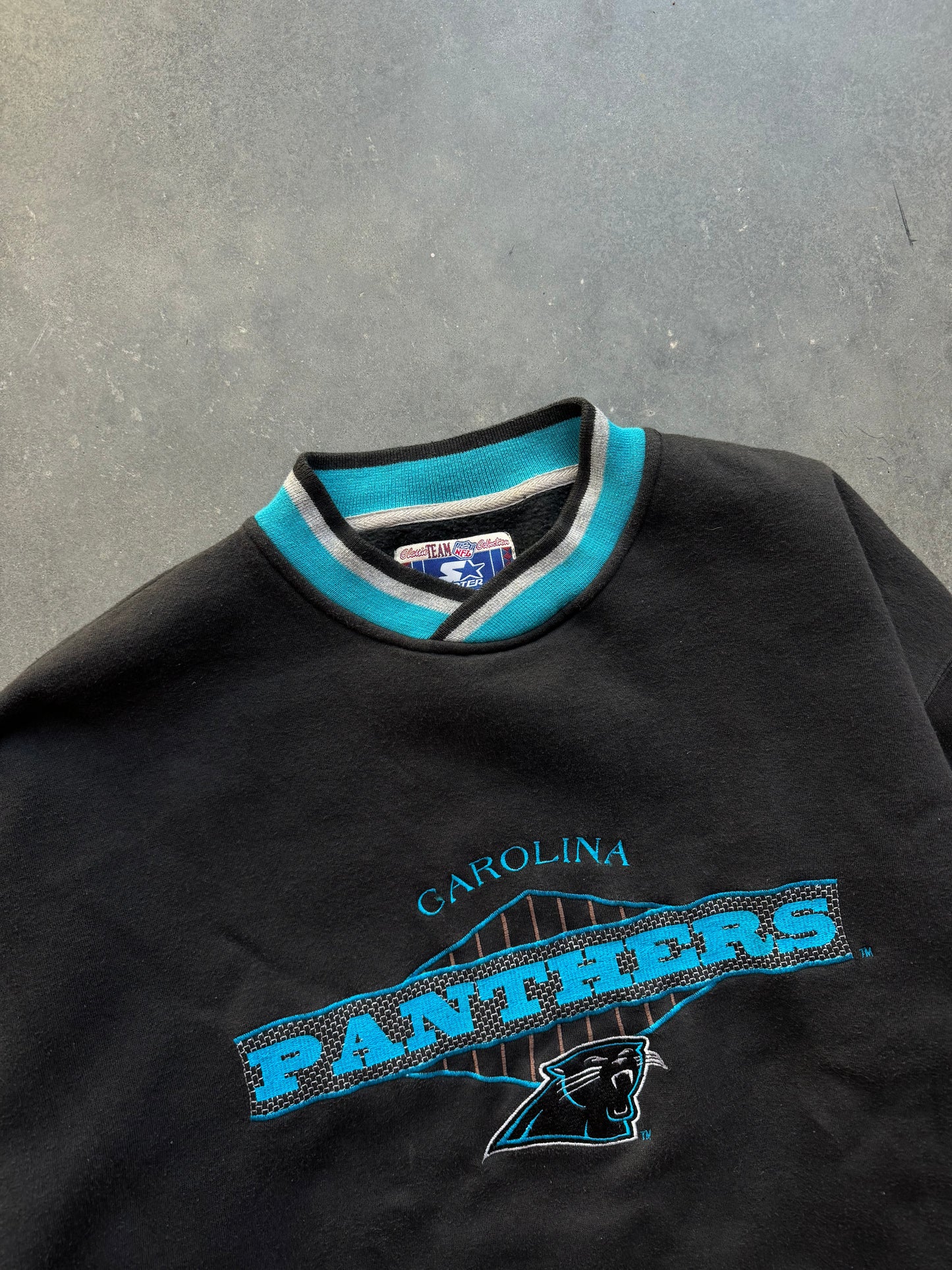 90’s Carolina Panthers Vintage Starter Ribbed Embroidered Heavyweight NFL Crewneck (XL)