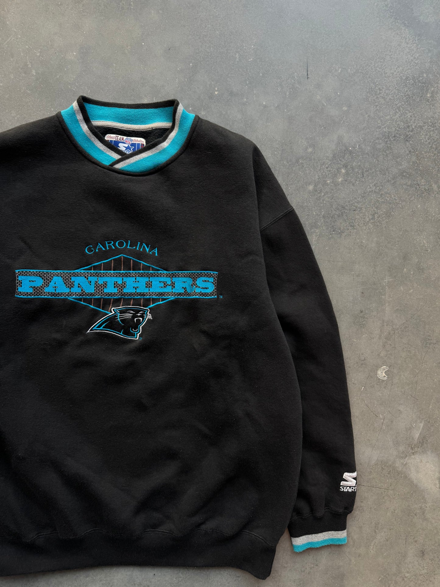 90’s Carolina Panthers Vintage Starter Ribbed Embroidered Heavyweight NFL Crewneck (XL)