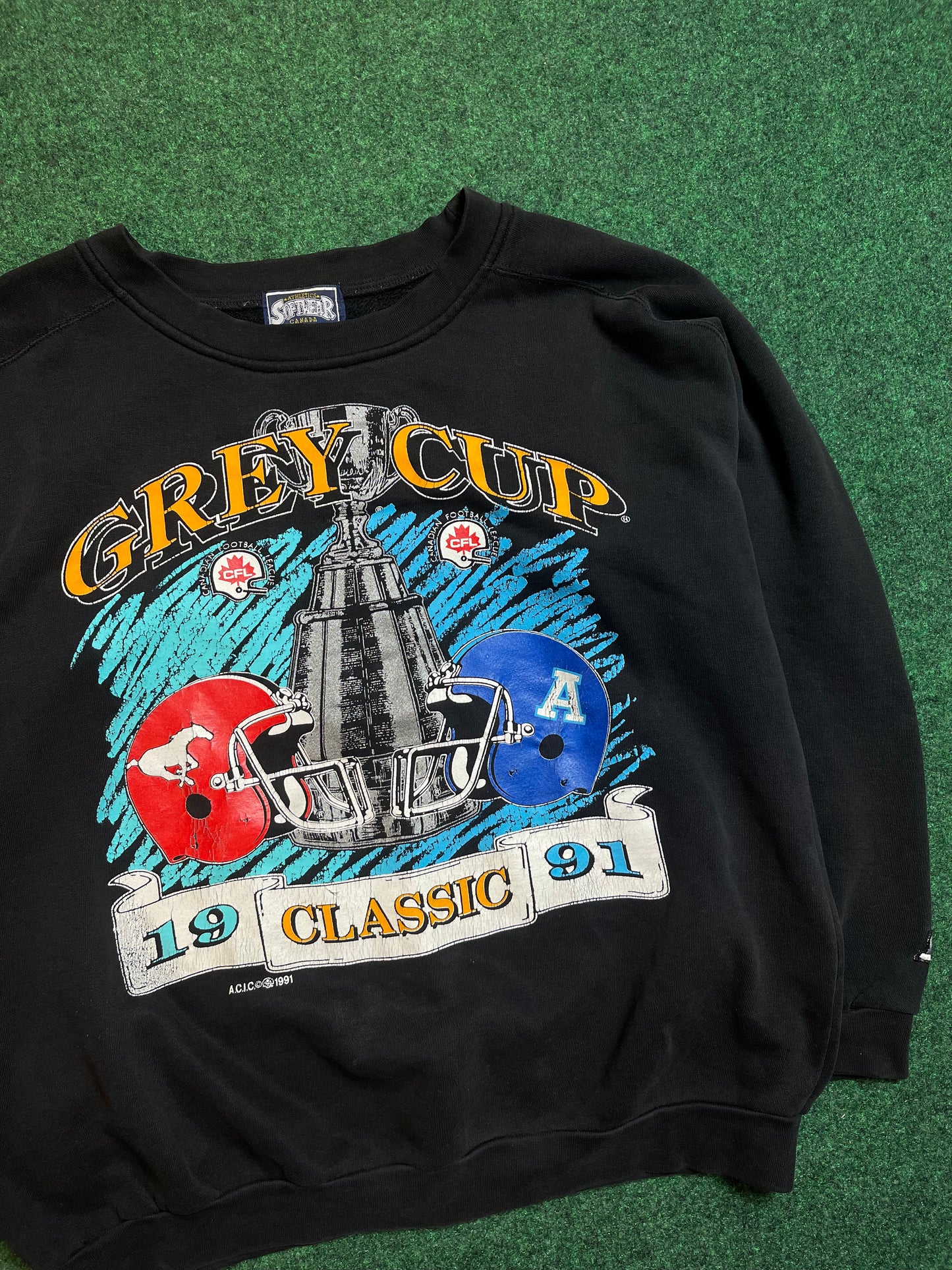 1991 CFL Canadian Football League Grey Cup Classic Calgary Stampeders vs. Toronto Argonauts Vintage Crewneck (Large)