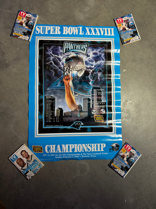 2004 Carolina Panthers vs. New England Patriots Super Bowl XXXVIII Lightning Print Poster - Brand New