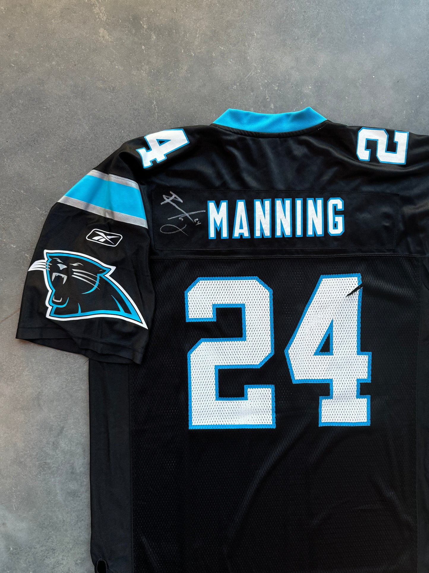 00’s Carolina Panthers Ricky Manning Vintage Black Reebok NFL Jersey - Deadstock & Signed (Large)