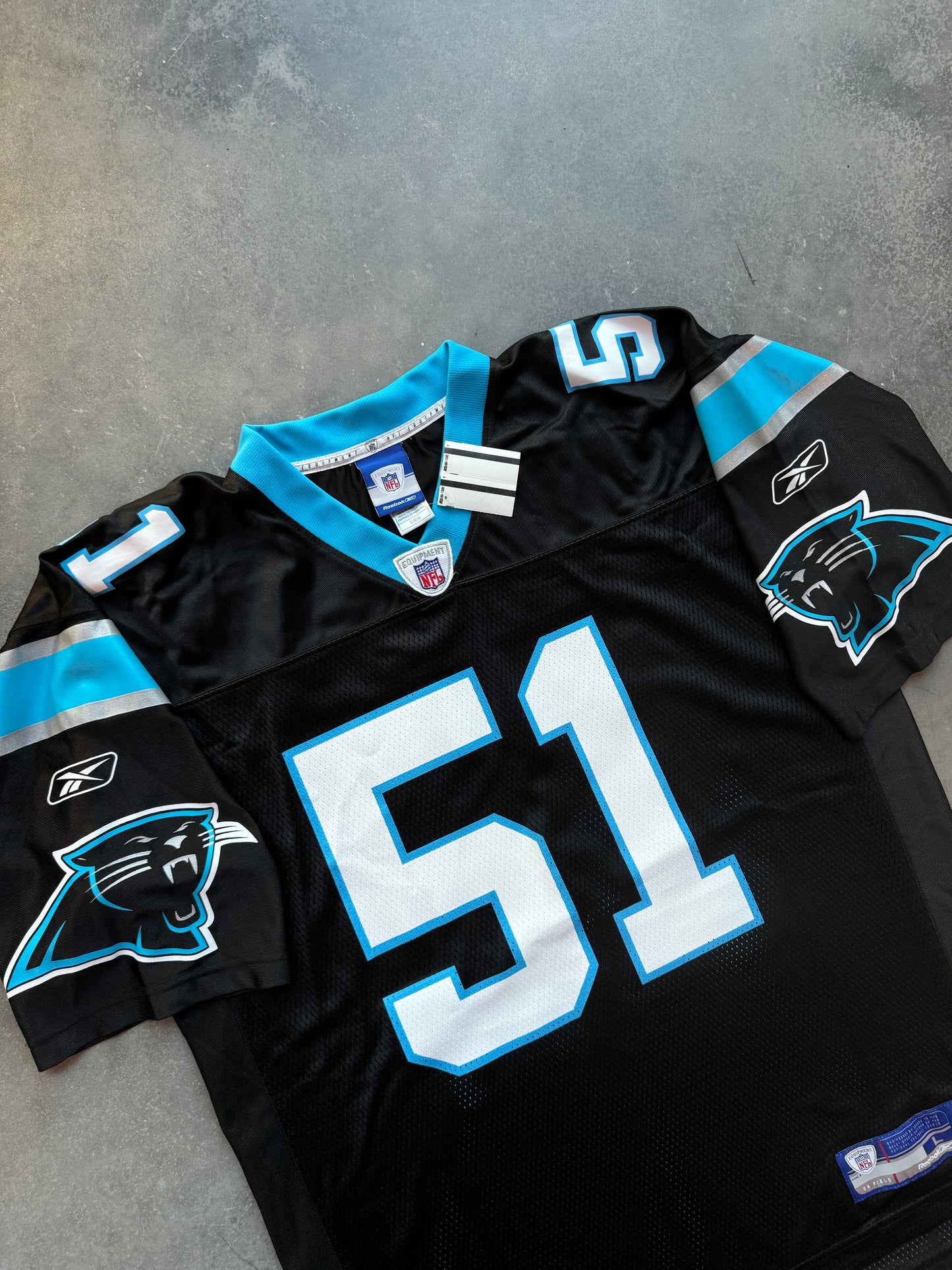 00’s Carolina Panthers Sam Mills Vintage Black Reebok NFL Jersey - Deadstock (Large)