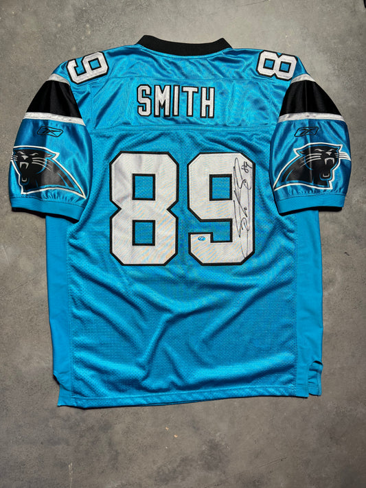 00’s Carolina Panthers Steve Smith Vintage Electric Blue Alternate Reebok Stitched On Field Authentic NFL Jersey - Autographed