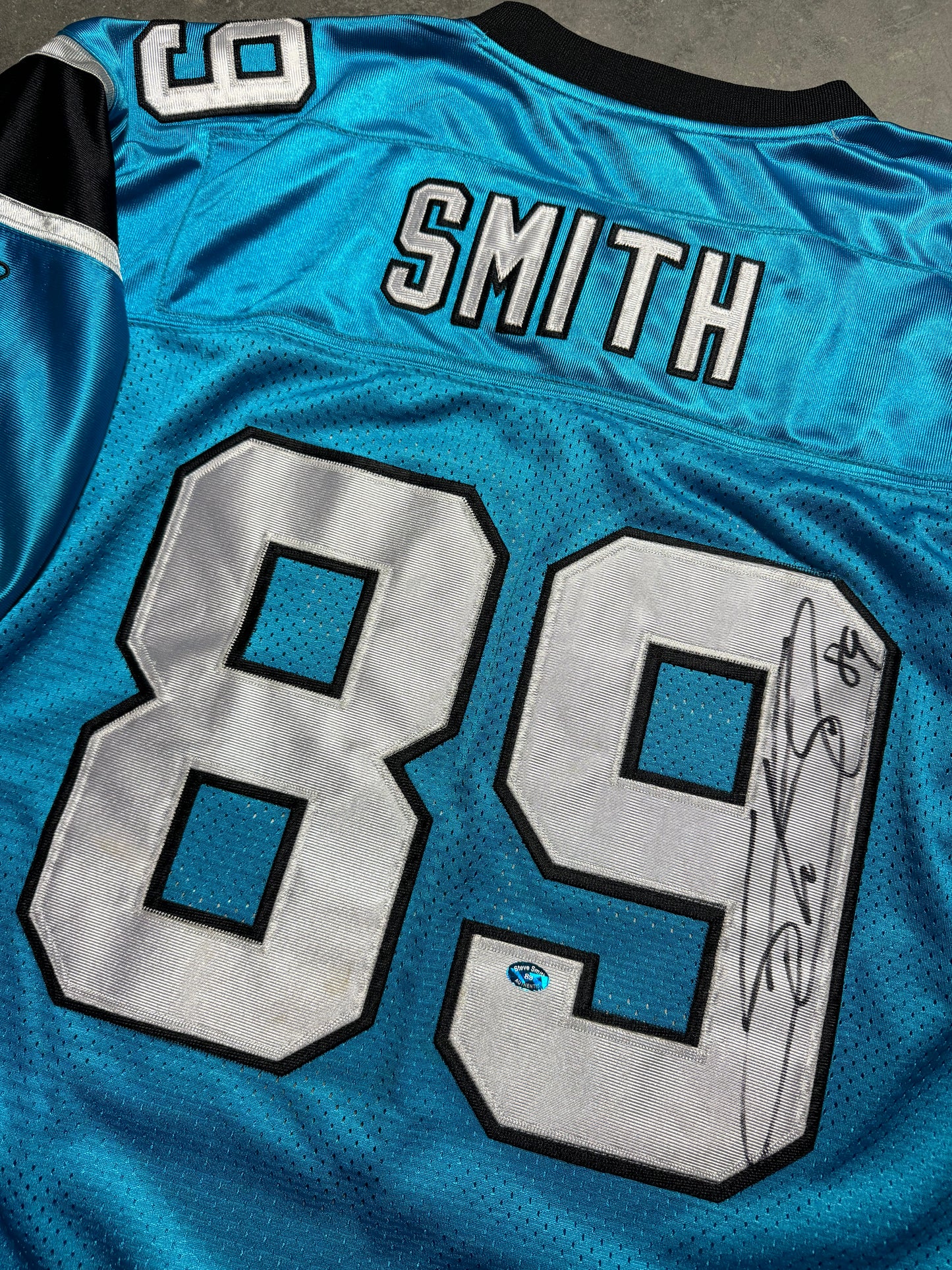 00’s Carolina Panthers Steve Smith Vintage Electric Blue Alternate Reebok Stitched On Field Authentic NFL Jersey - Autographed