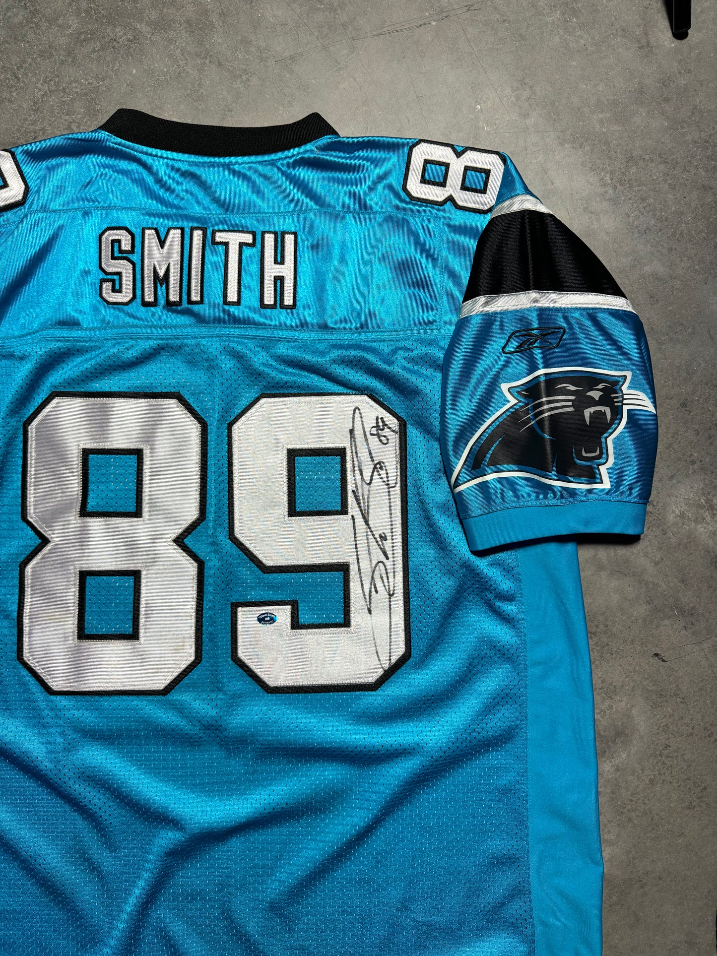 00’s Carolina Panthers Steve Smith Vintage Electric Blue Alternate Reebok Stitched On Field Authentic NFL Jersey - Autographed
