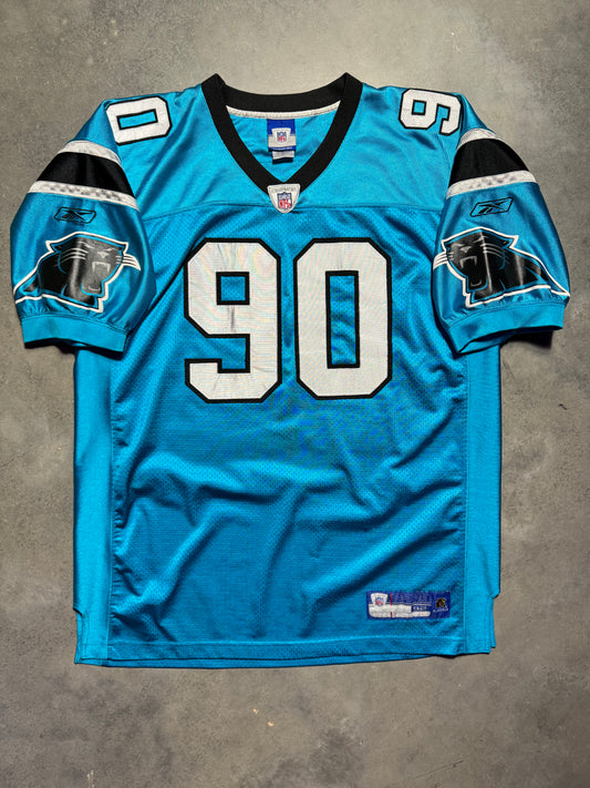 00’s Carolina Panthers Julius Peppers Vintage Electric Blue Reebok Stitched On Field Authentic Jersey (52/XXL)