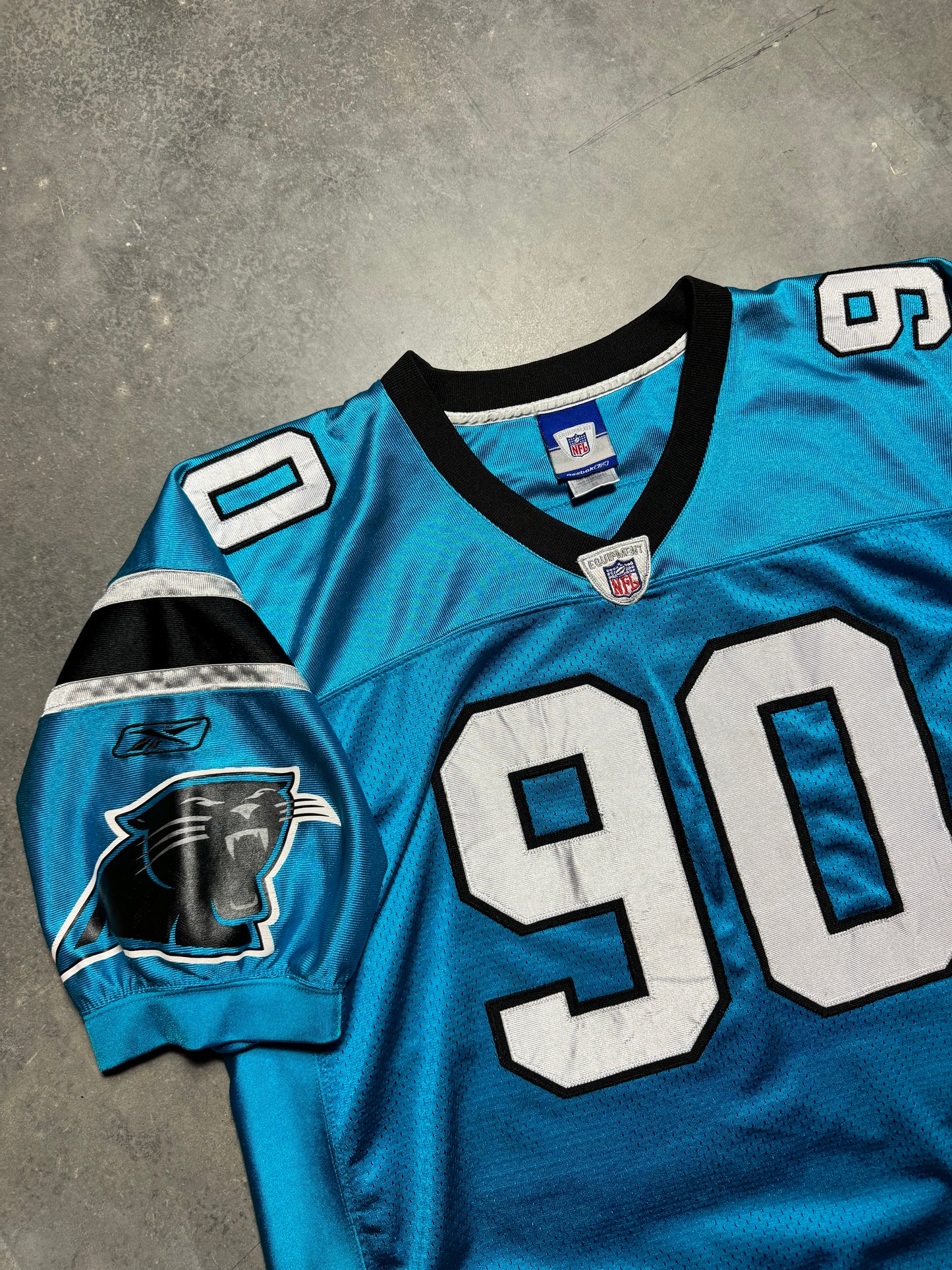 00’s Carolina Panthers Julius Peppers Vintage Electric Blue Reebok Stitched On Field Authentic Jersey (52/XXL)