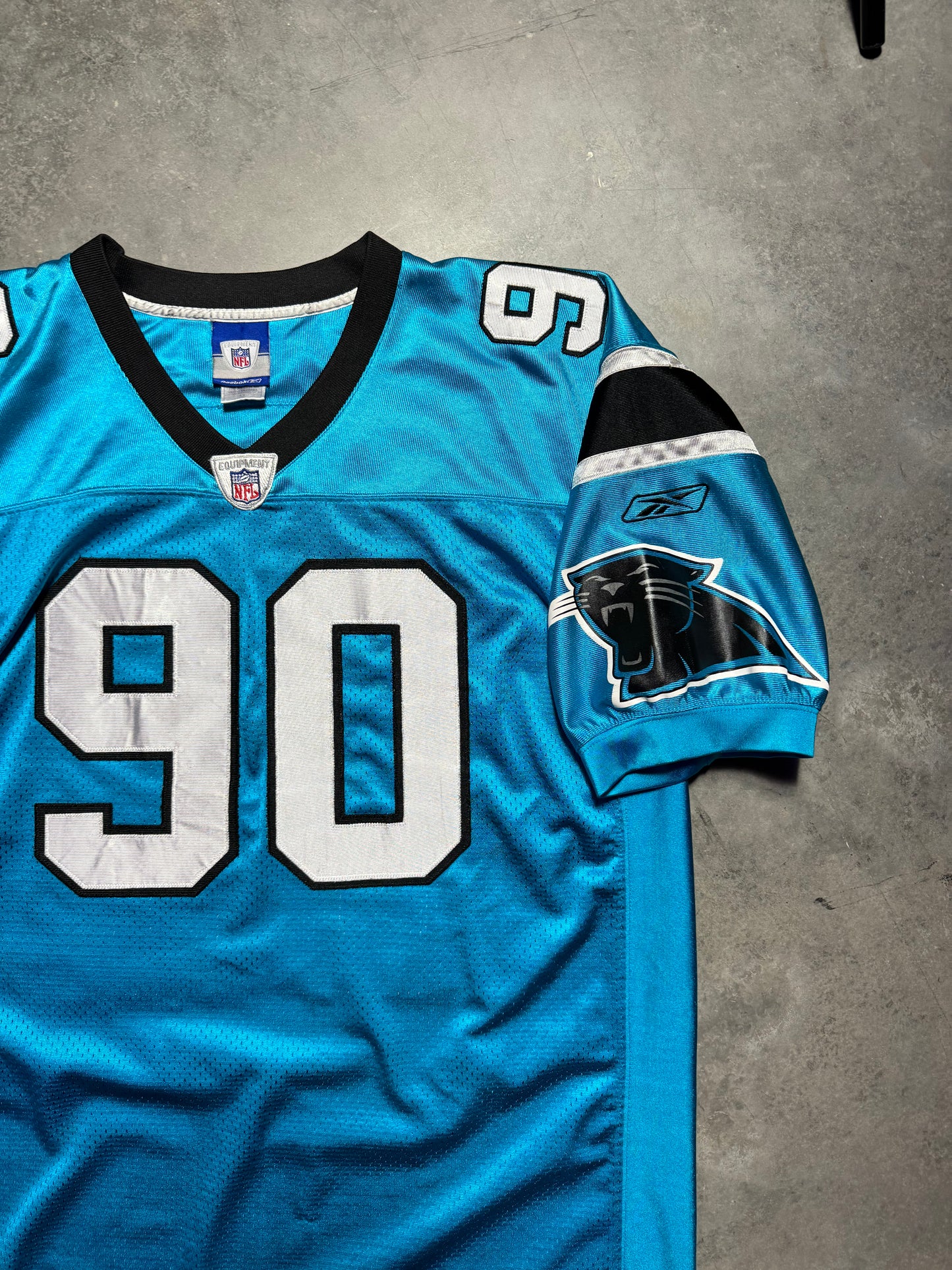 00’s Carolina Panthers Julius Peppers Vintage Electric Blue Reebok Stitched On Field Authentic Jersey (52/XXL)