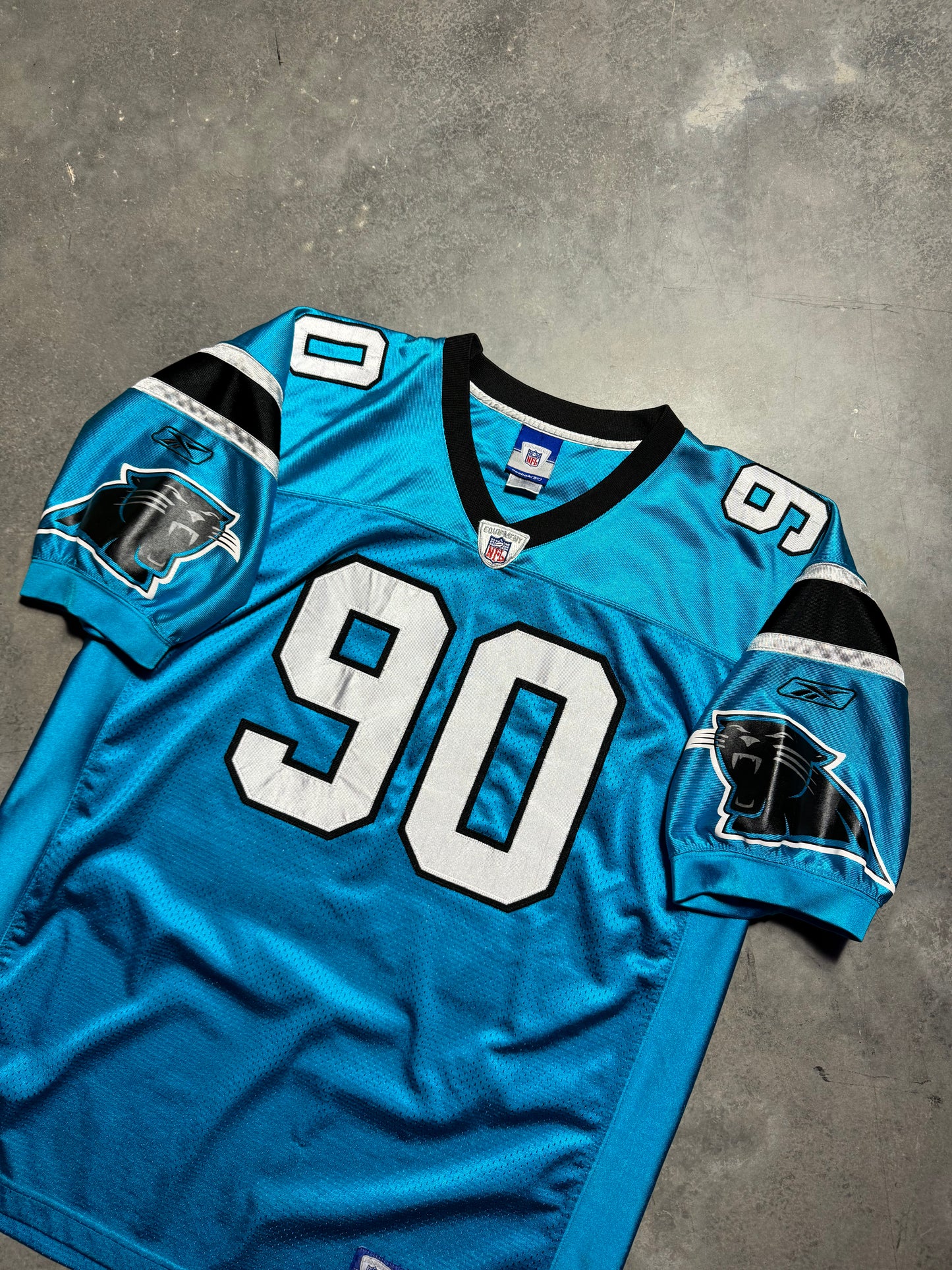 00’s Carolina Panthers Julius Peppers Vintage Electric Blue Reebok Stitched On Field Authentic Jersey (52/XXL)