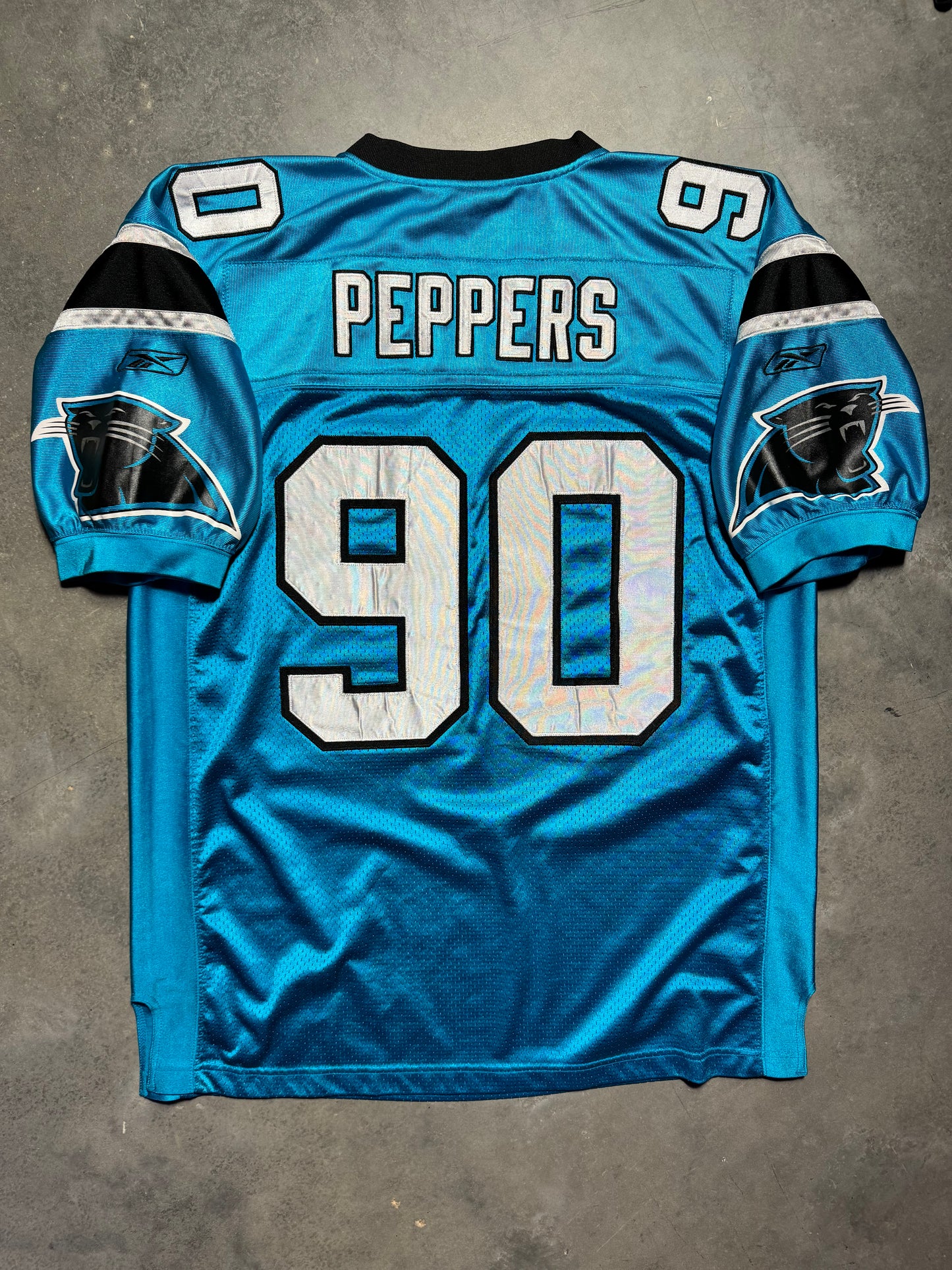 00’s Carolina Panthers Julius Peppers Vintage Electric Blue Reebok Stitched On Field Authentic Jersey (52/XXL)