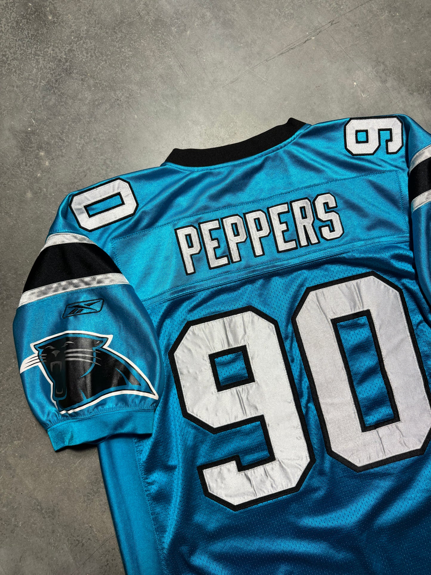 00’s Carolina Panthers Julius Peppers Vintage Electric Blue Reebok Stitched On Field Authentic Jersey (52/XXL)