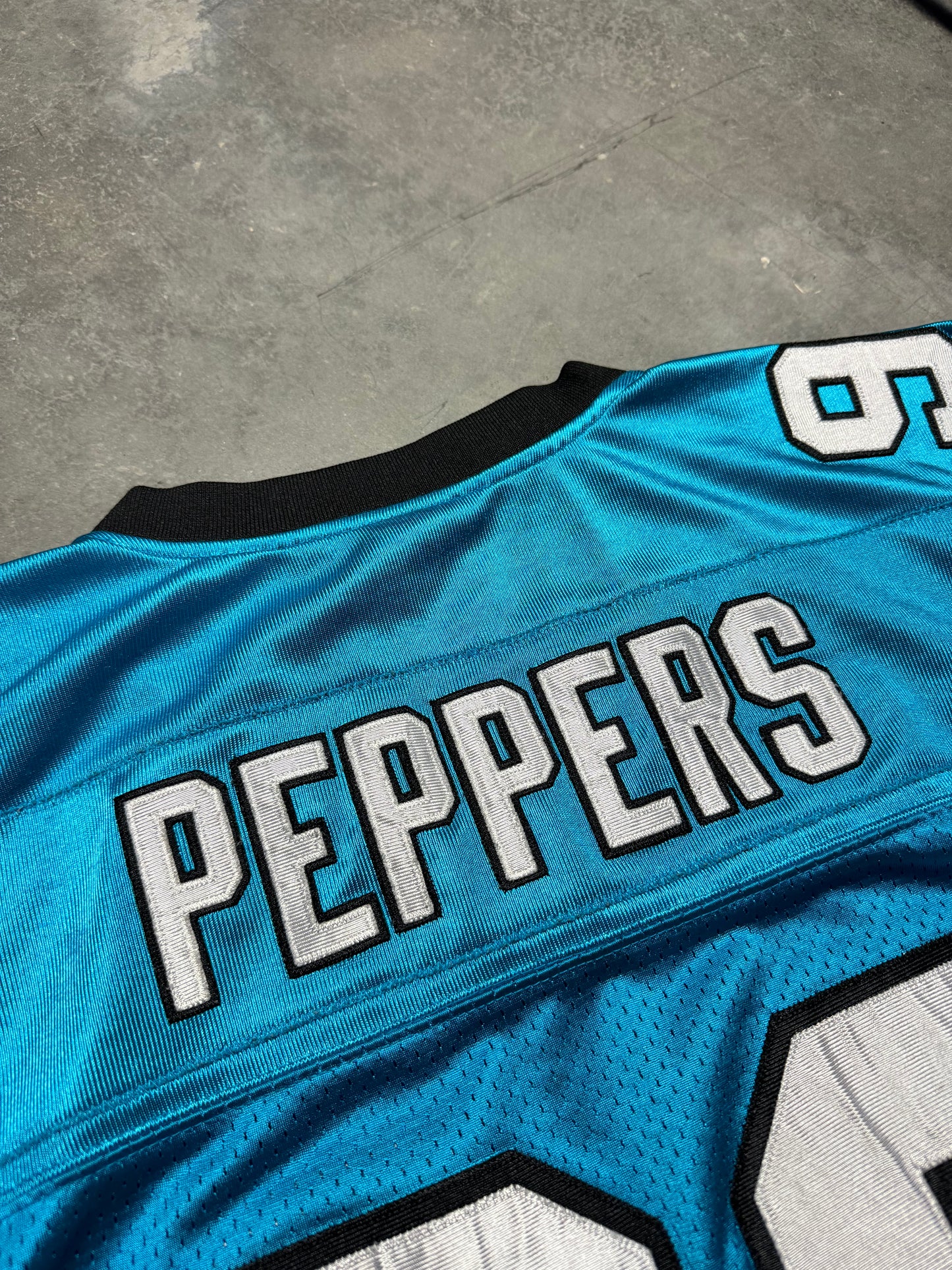 00’s Carolina Panthers Julius Peppers Vintage Electric Blue Reebok Stitched On Field Authentic Jersey (52/XXL)