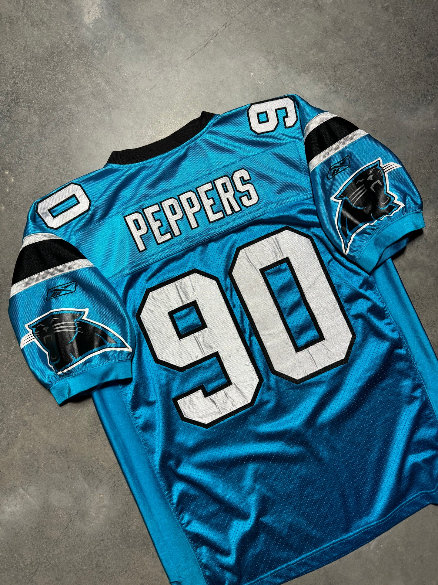 00’s Carolina Panthers Julius Peppers Vintage Electric Blue Reebok Stitched On Field Authentic Jersey (52/XXL)