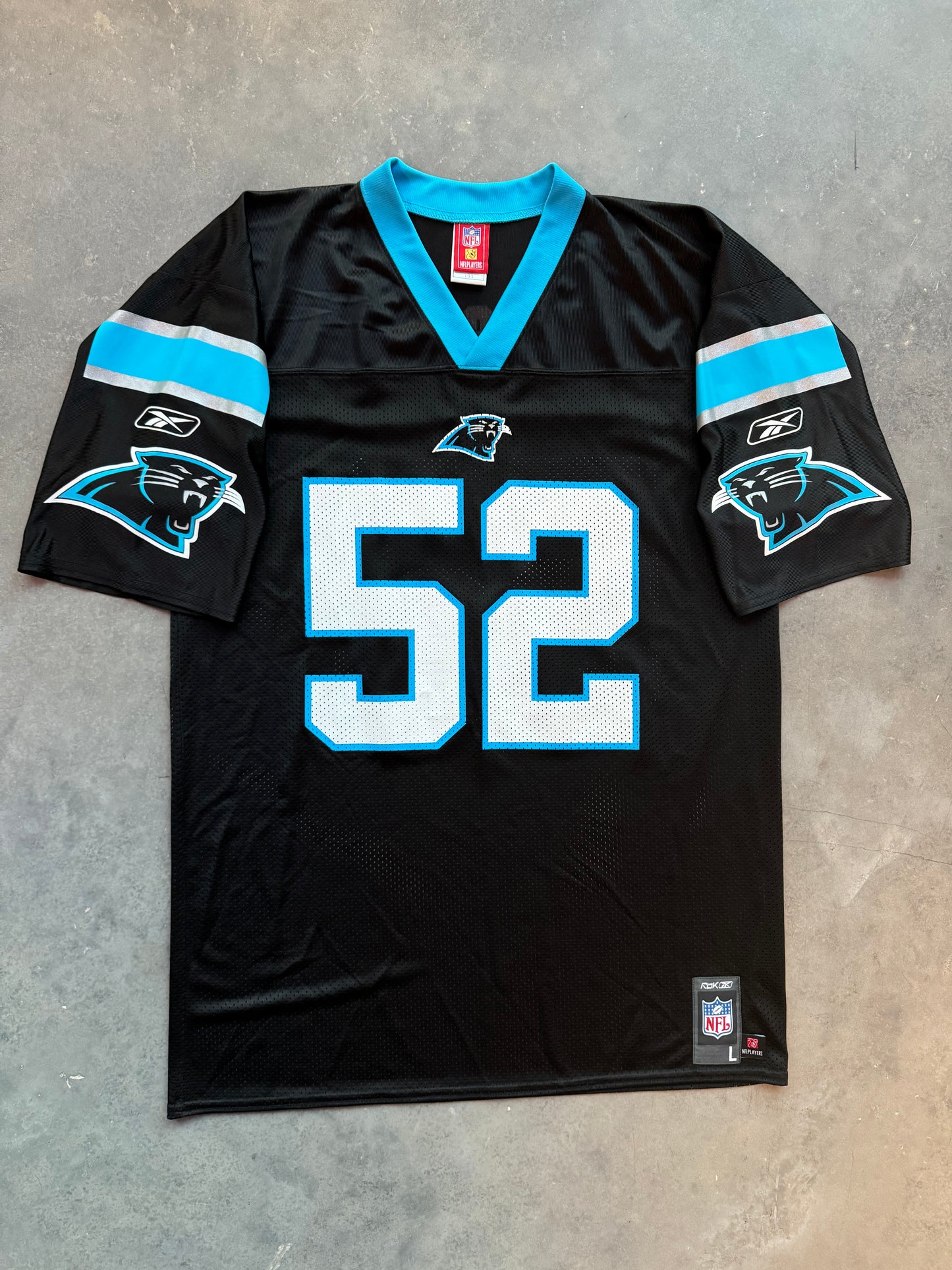 00’s Carolina Panthers Jon Beason Vintage Black Reebok NFL Jersey - Signed & Deadstock (Large)