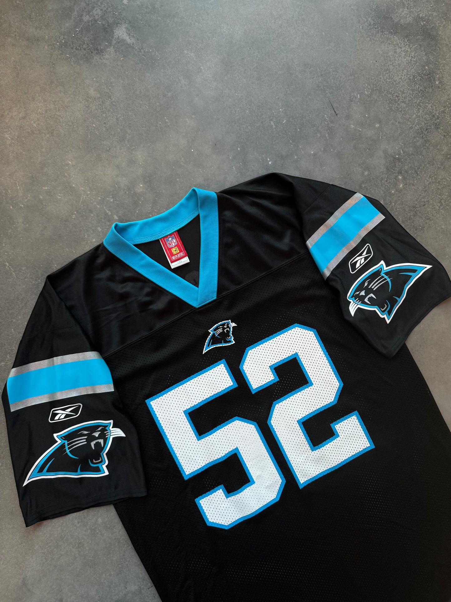 00’s Carolina Panthers Jon Beason Vintage Black Reebok NFL Jersey - Signed & Deadstock (Large)