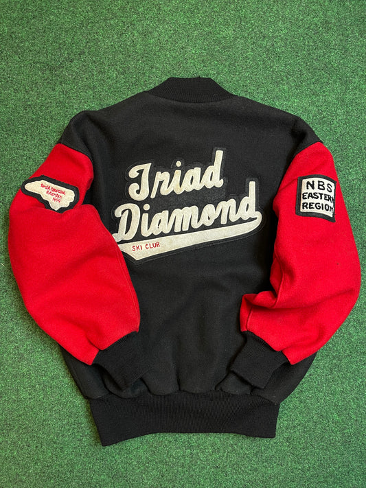 1989 Triad Diamond Ski Club Vintage North Carolina Tailsweep Script Wool Varsity Jacket (Large)