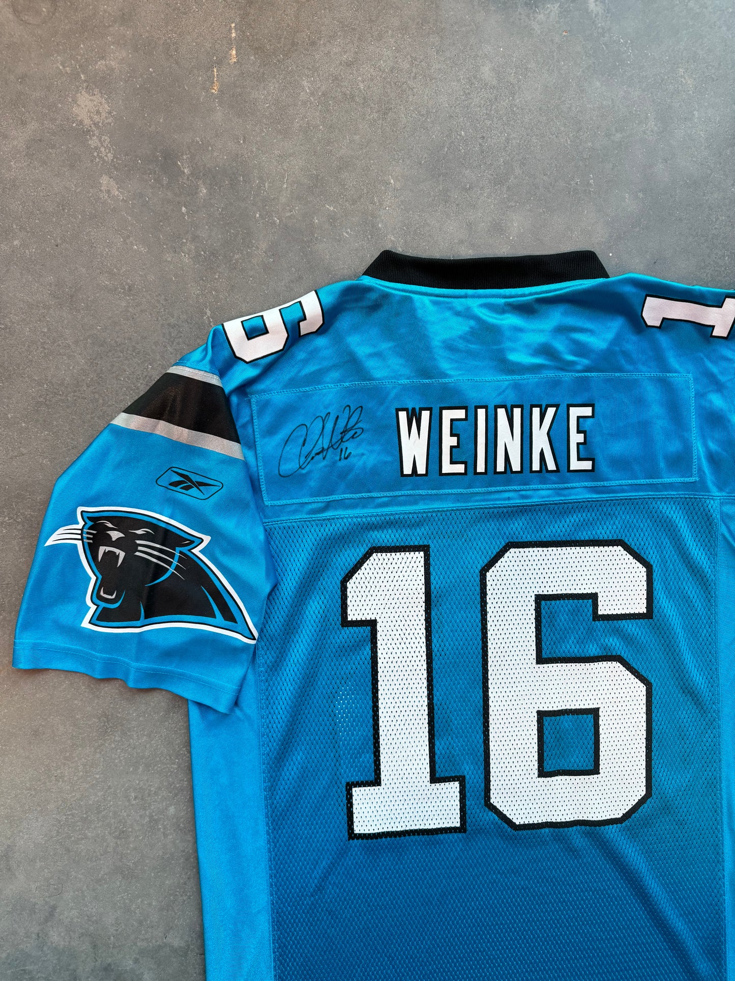 00’s Carolina Panthers Chris Weinke Vintage Electric Blue Alternate Reebok NFL Jersey - Deadstock & Signed (Medium)