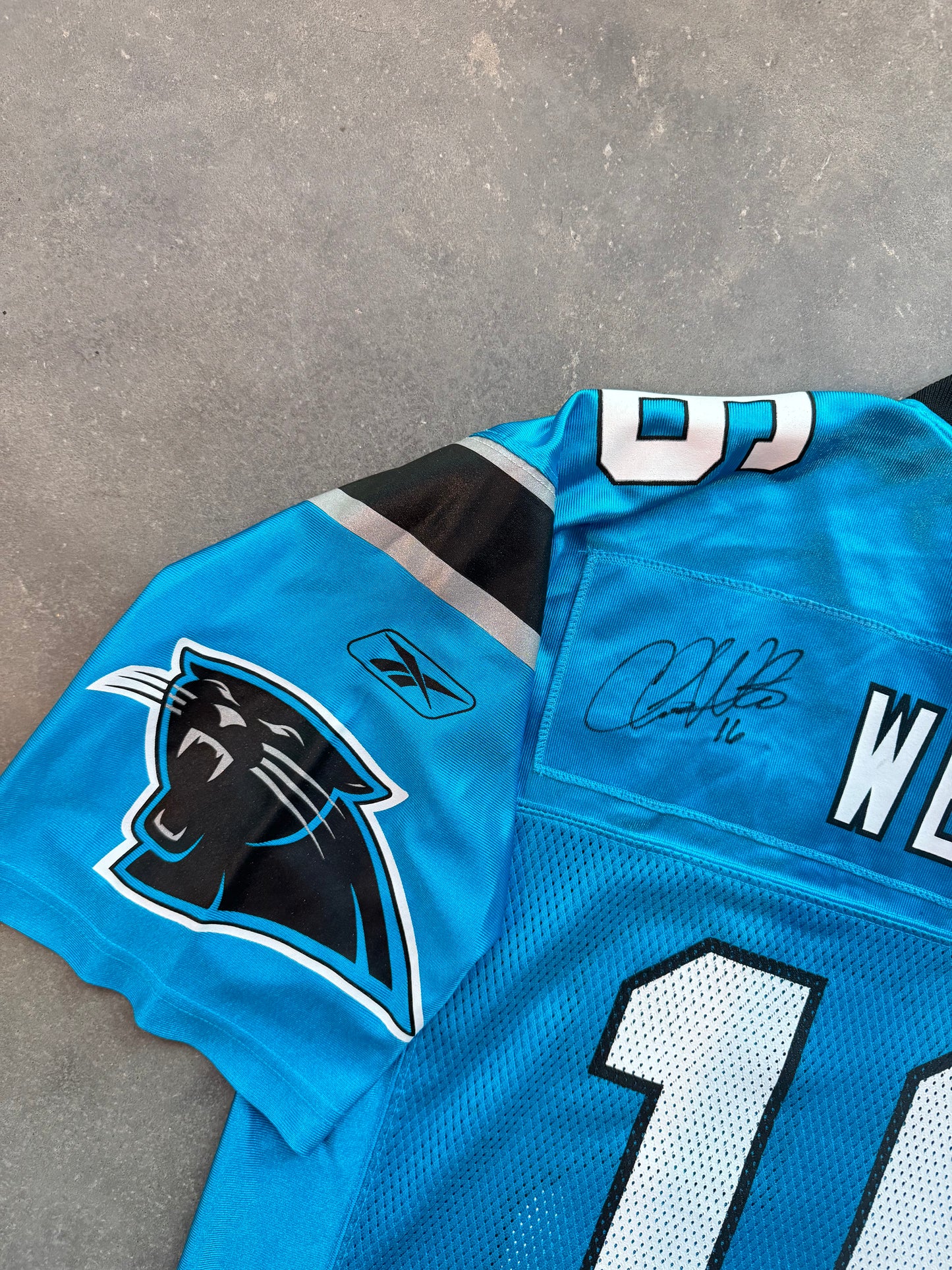 00’s Carolina Panthers Chris Weinke Vintage Electric Blue Alternate Reebok NFL Jersey - Deadstock & Signed (Medium)