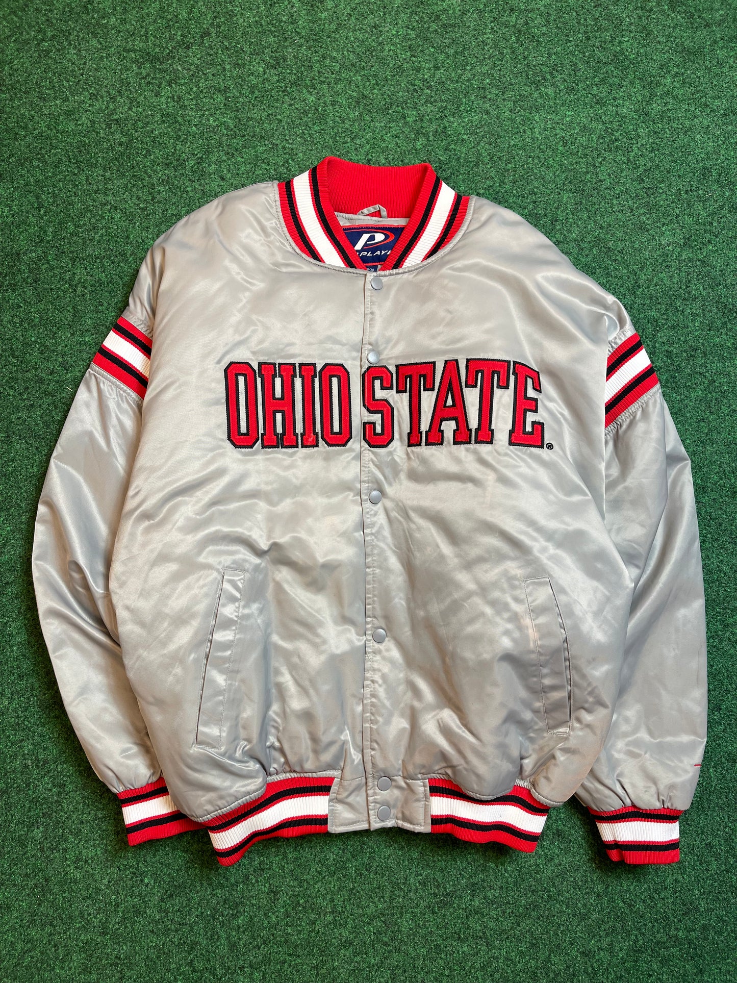 90’s Ohio State Buckeyes Vintage Silver Pro Player Satin Jacket (XL)