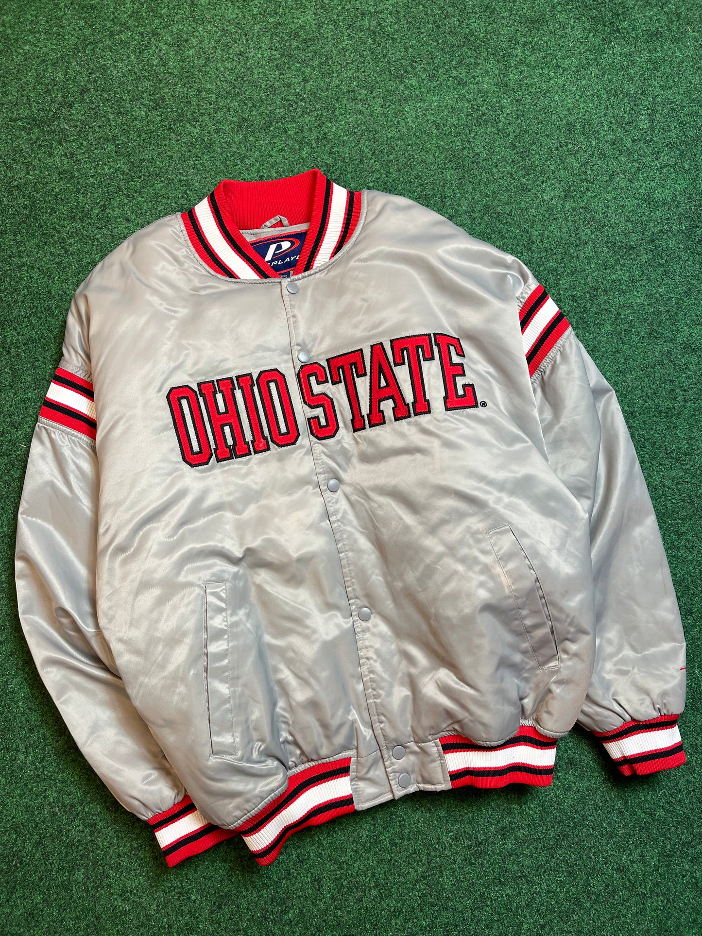 90’s Ohio State Buckeyes Vintage Silver Pro Player Satin Jacket (XL)