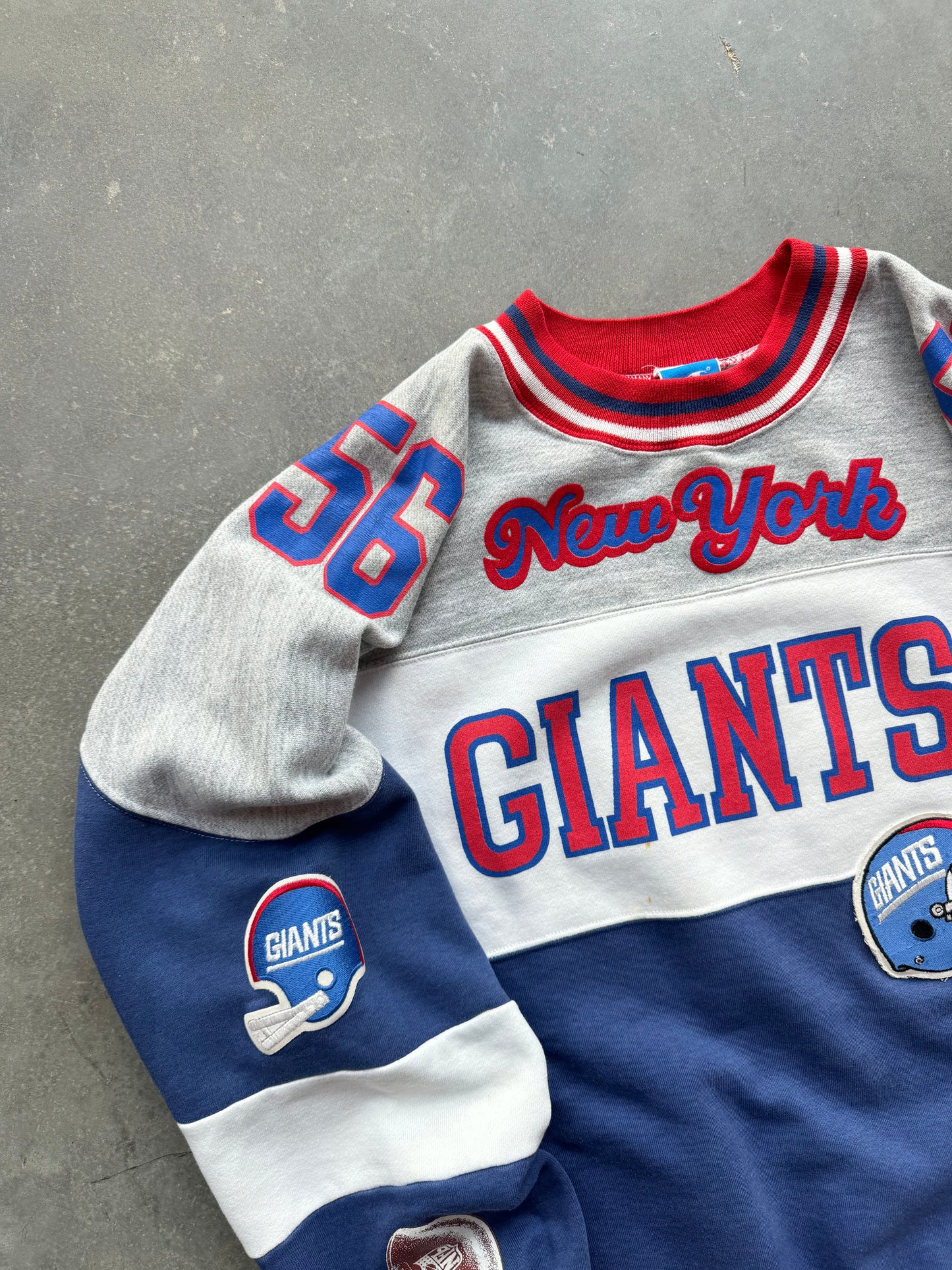 80’s New York Giants Lawrence Taylor Vintage Big Logos Champion NFL Crewneck (Medium)