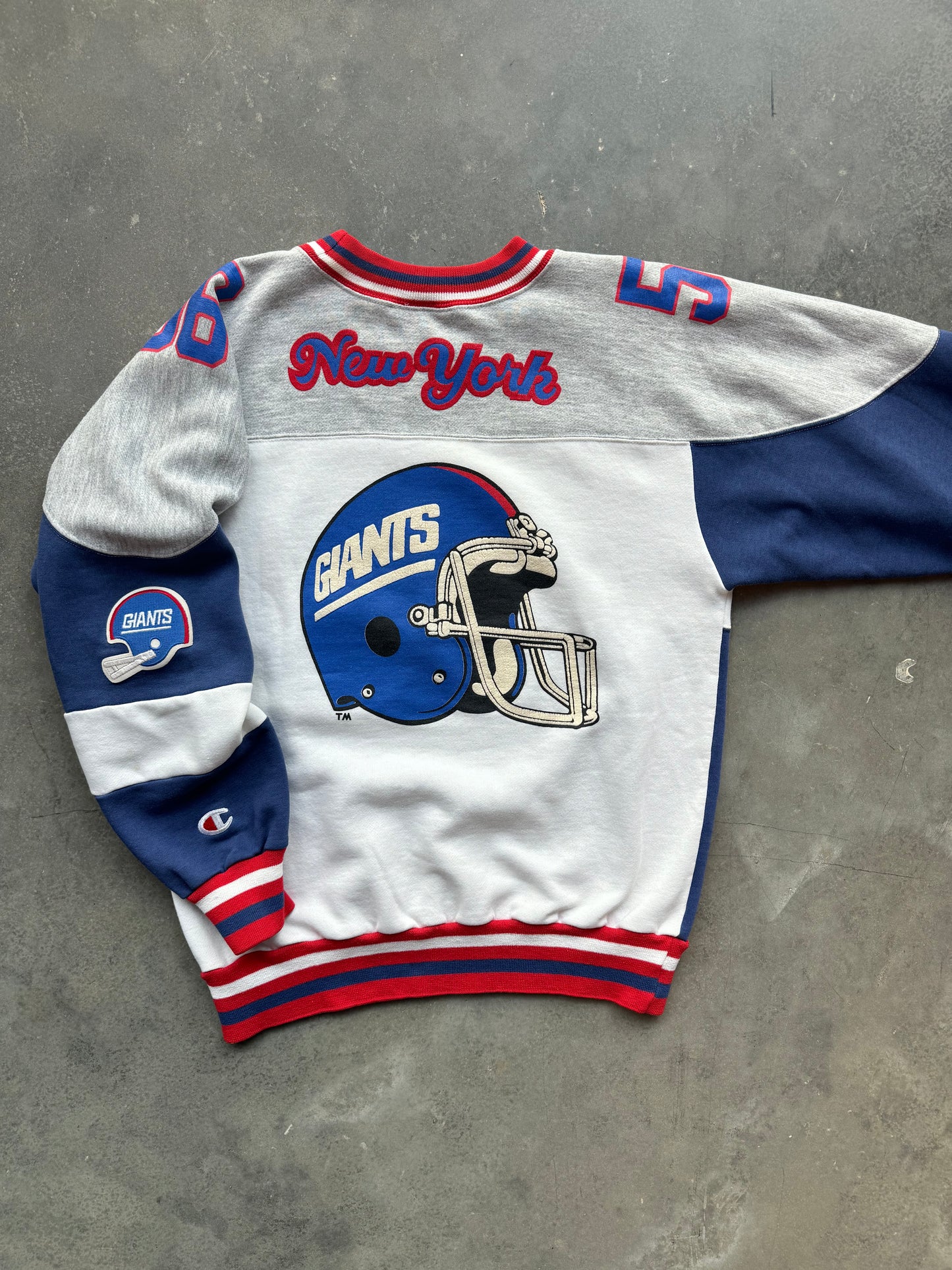 80’s New York Giants Lawrence Taylor Vintage Big Logos Champion NFL Crewneck (Medium)