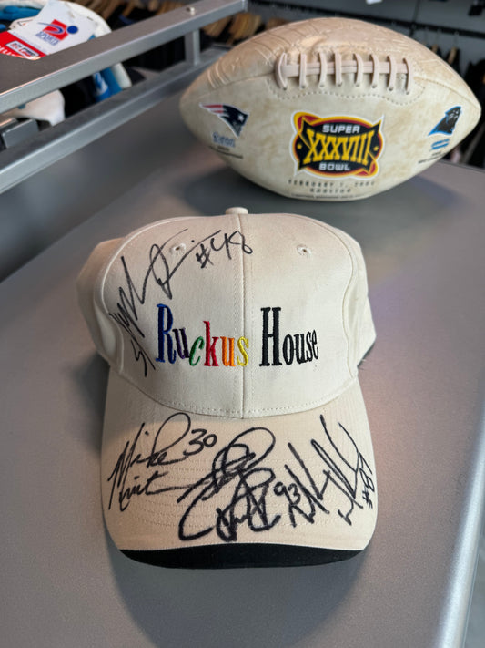 00’s Carolina Panthers Ruckus House Vintage Charity Signed NFL Hat - Autographed by Rucker, Muhammad, Minter & Davis