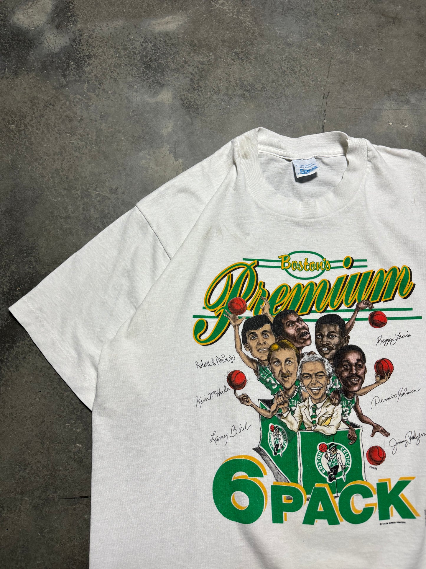 80’s Boston Celtics Vintage Salem Sportswear “Premium 6 Pack” NBA Caricature Tee (Large)