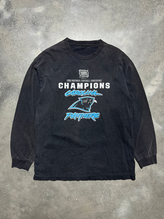 2003 Carolina Panthers NFC Champions Vintage Faded Super Bowl XXXVIII Longsleeve NFL Tee (Large)