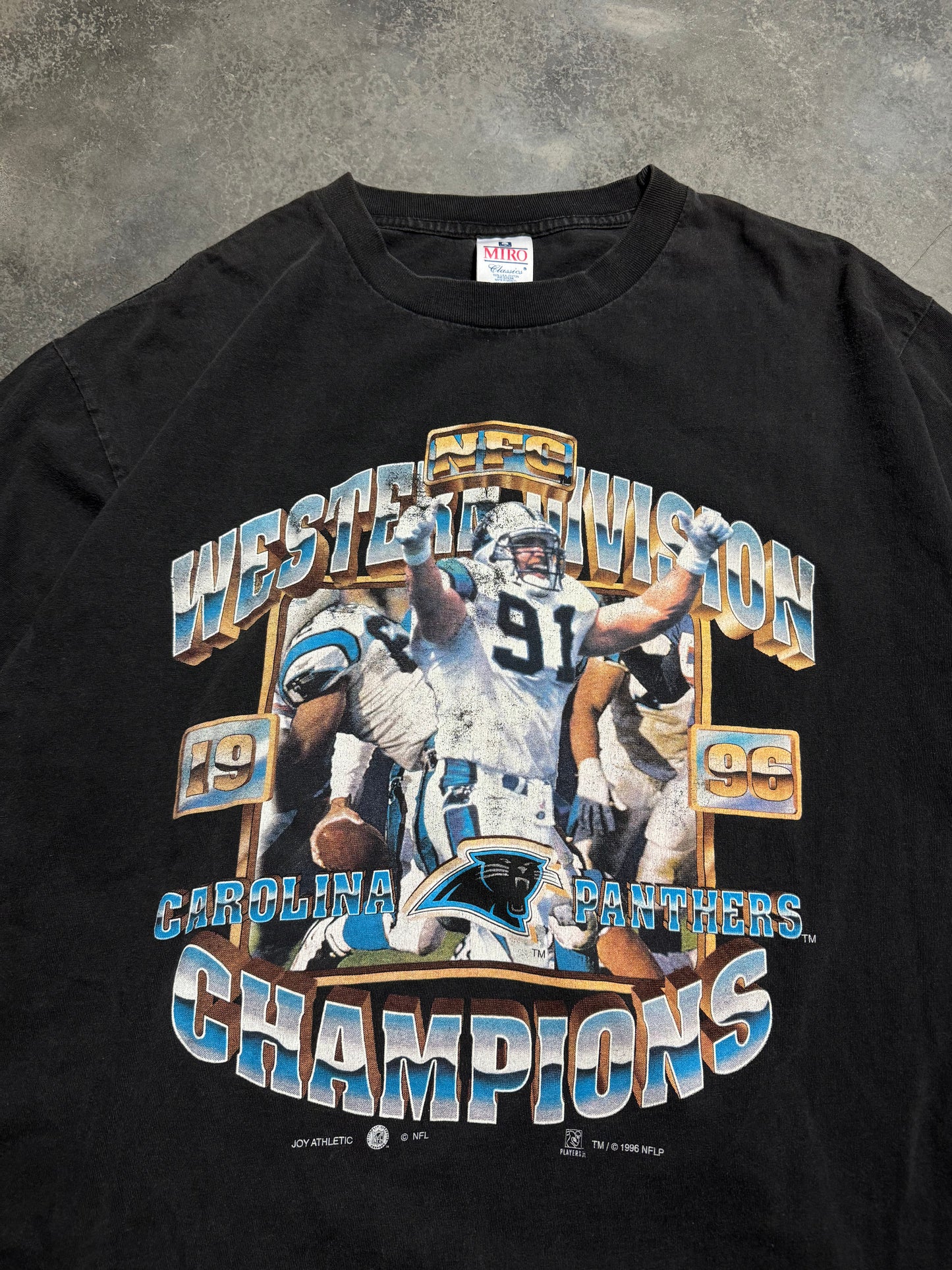 1996 Carolina Panthers NFC Western Division Champions Chrome Spellout Kevin Green Celebration NFL Tee (XL)