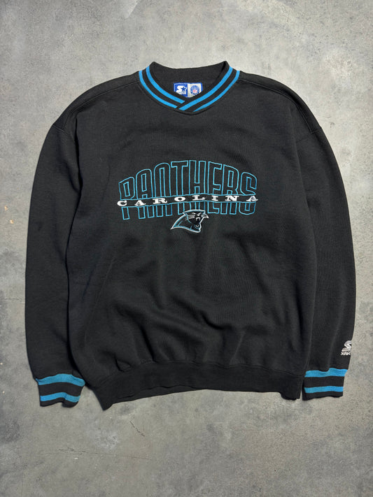 90’s Carolina Panthers Vintage Black Starter Ribbed Embroidered NFL Crewneck (Large)