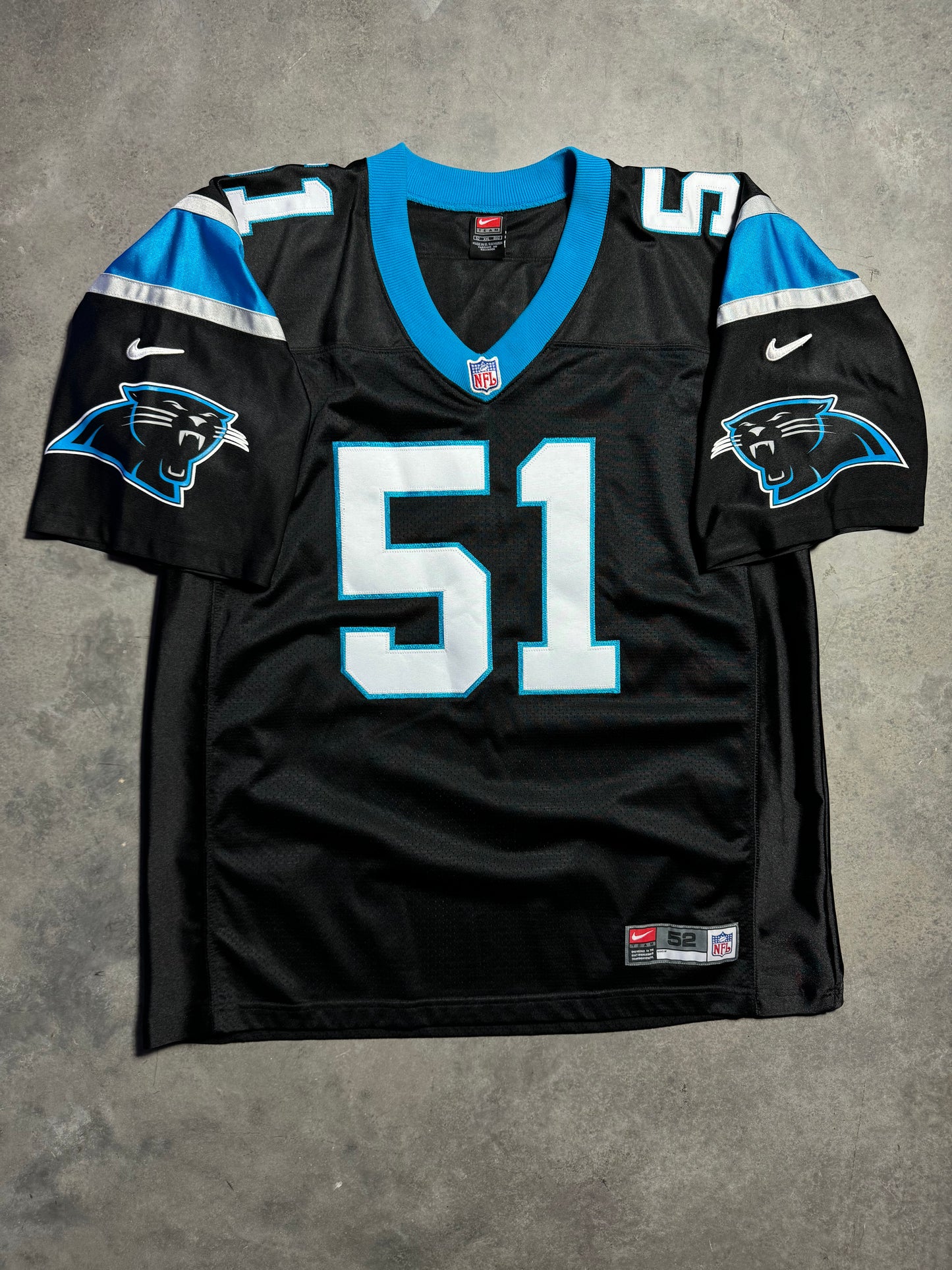 90’s Carolina Panthers Sam Mills Vintage Black Nike Fully Stitched On Field NFL Authentic Jersey (52/XXL)