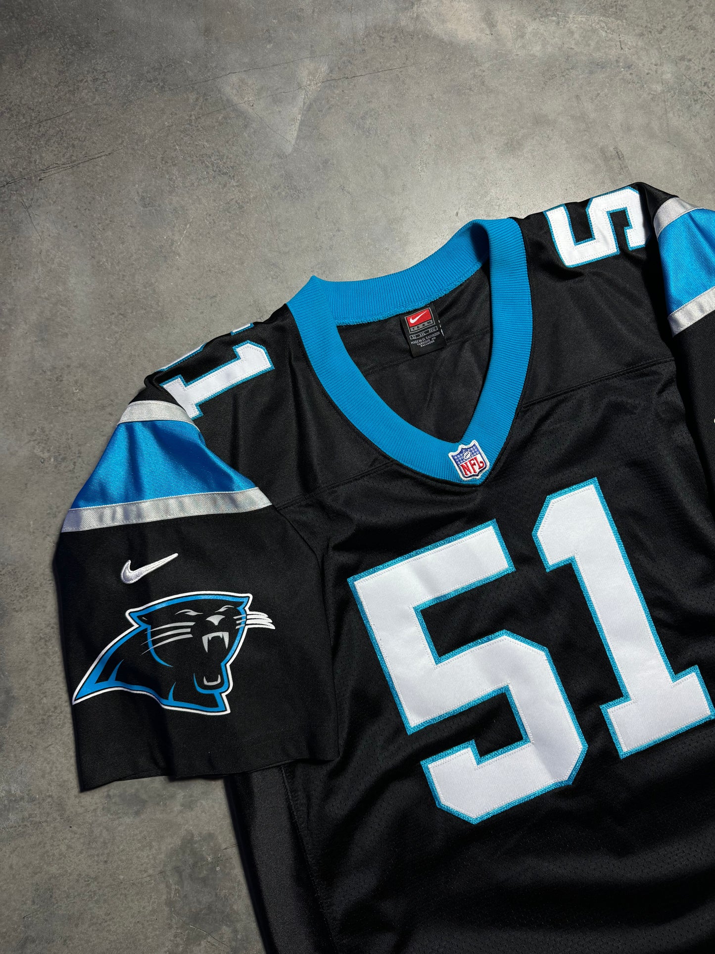 90’s Carolina Panthers Sam Mills Vintage Black Nike Fully Stitched On Field NFL Authentic Jersey (52/XXL)