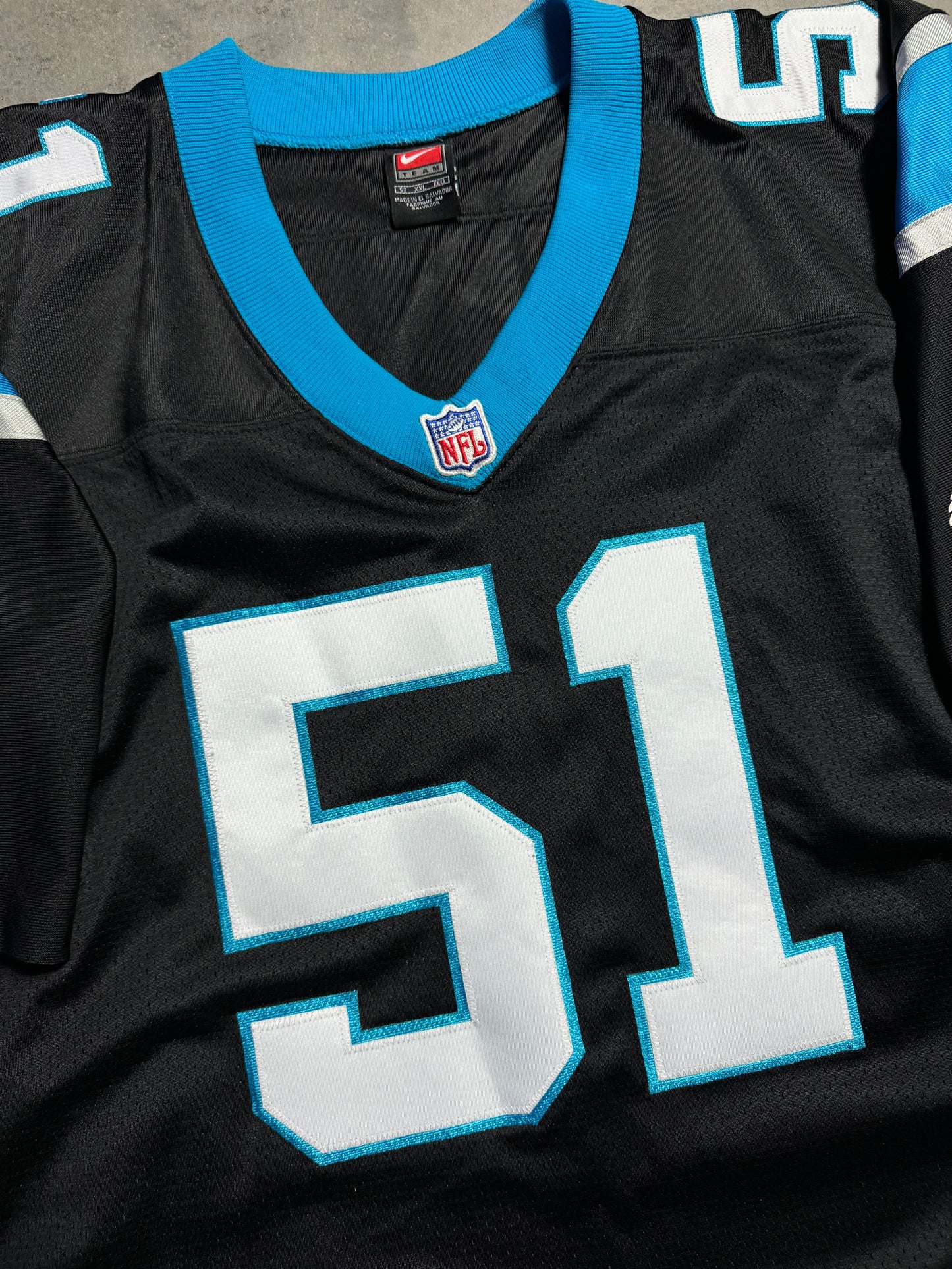 90’s Carolina Panthers Sam Mills Vintage Black Nike Fully Stitched On Field NFL Authentic Jersey (52/XXL)