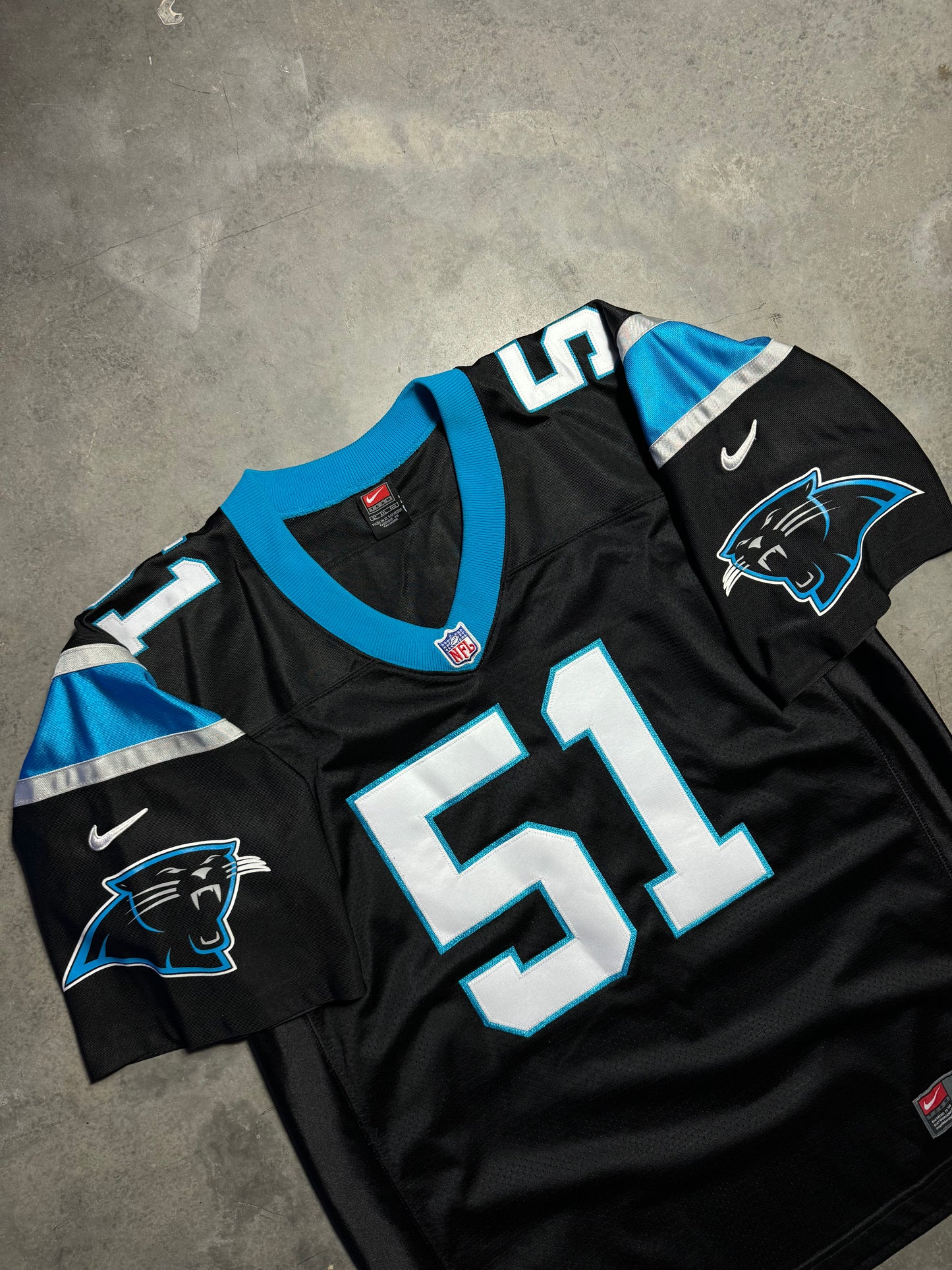 90’s Carolina Panthers Sam Mills Vintage Black Nike Fully Stitched On Field NFL Authentic Jersey (52/XXL)