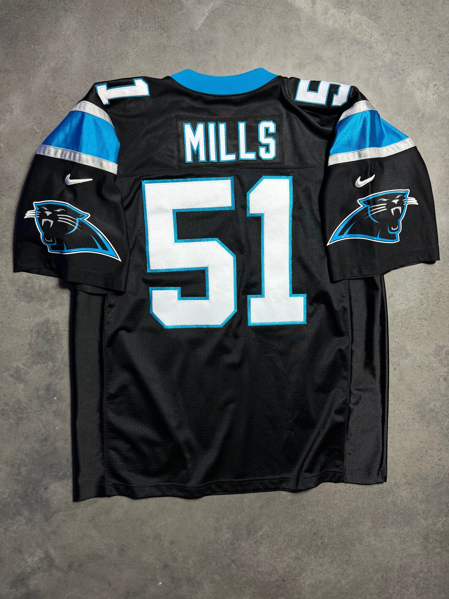 90’s Carolina Panthers Sam Mills Vintage Black Nike Fully Stitched On Field NFL Authentic Jersey (52/XXL)