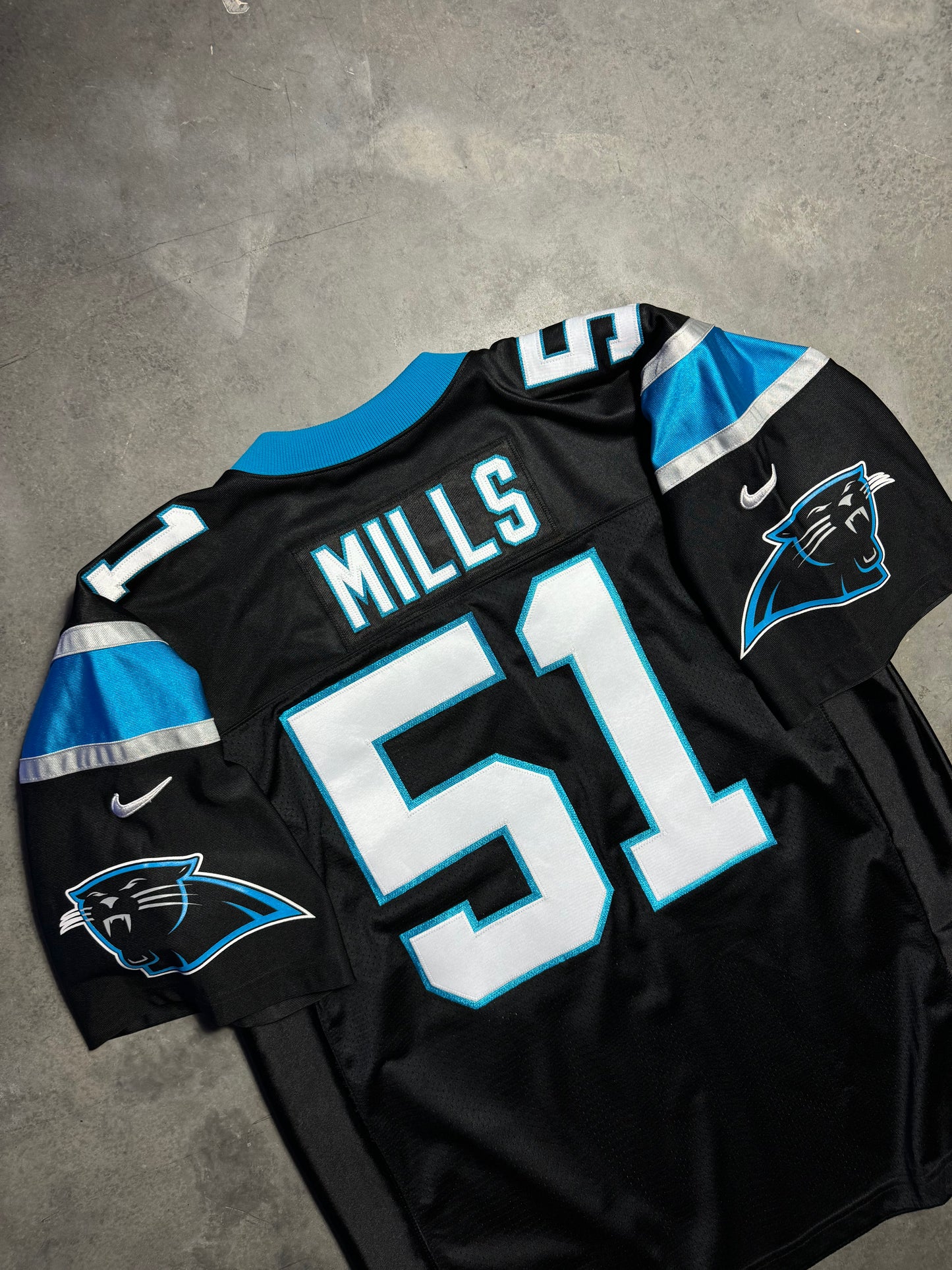 90’s Carolina Panthers Sam Mills Vintage Black Nike Fully Stitched On Field NFL Authentic Jersey (52/XXL)