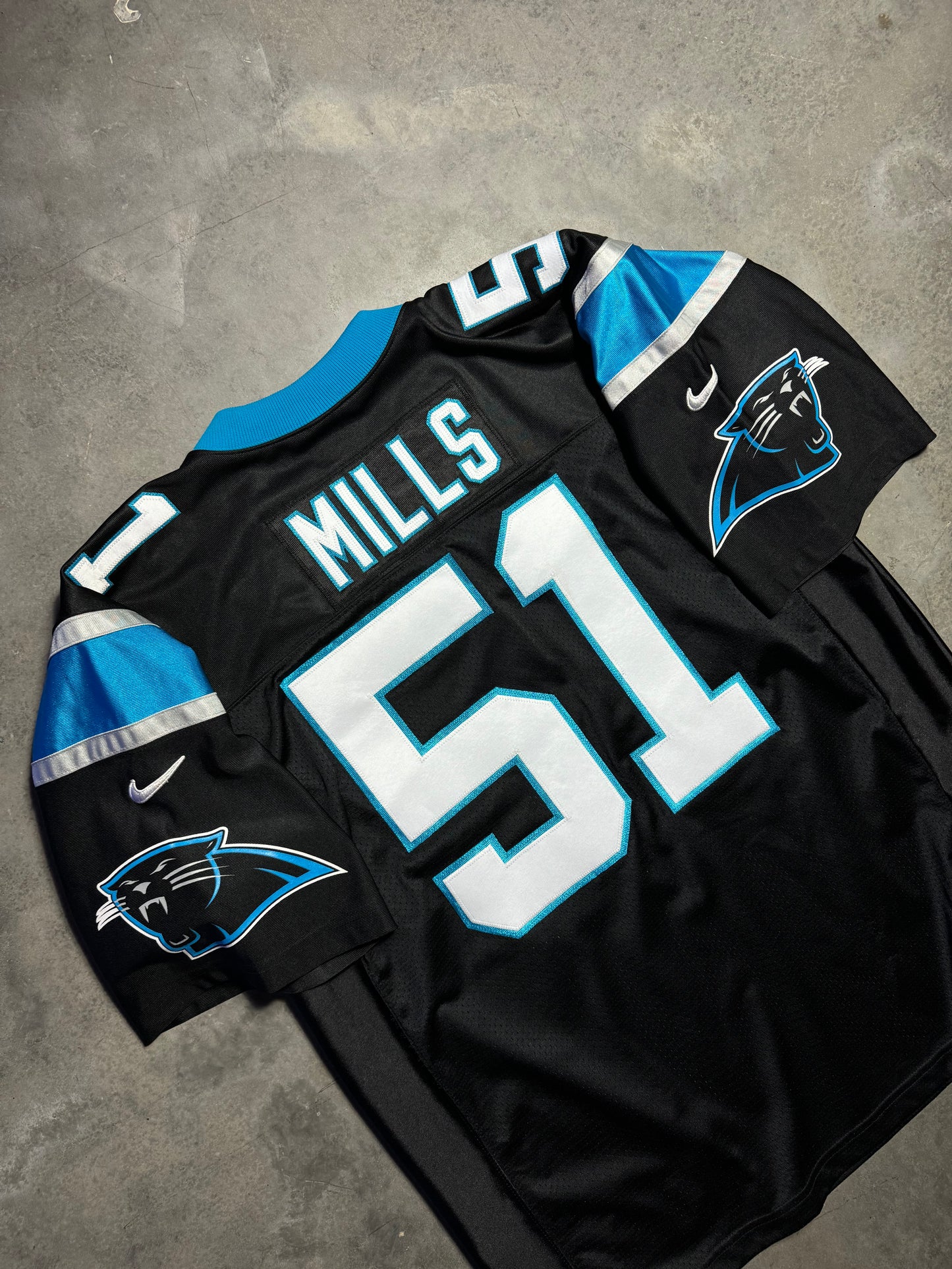 90’s Carolina Panthers Sam Mills Vintage Black Nike Fully Stitched On Field NFL Authentic Jersey (52/XXL)
