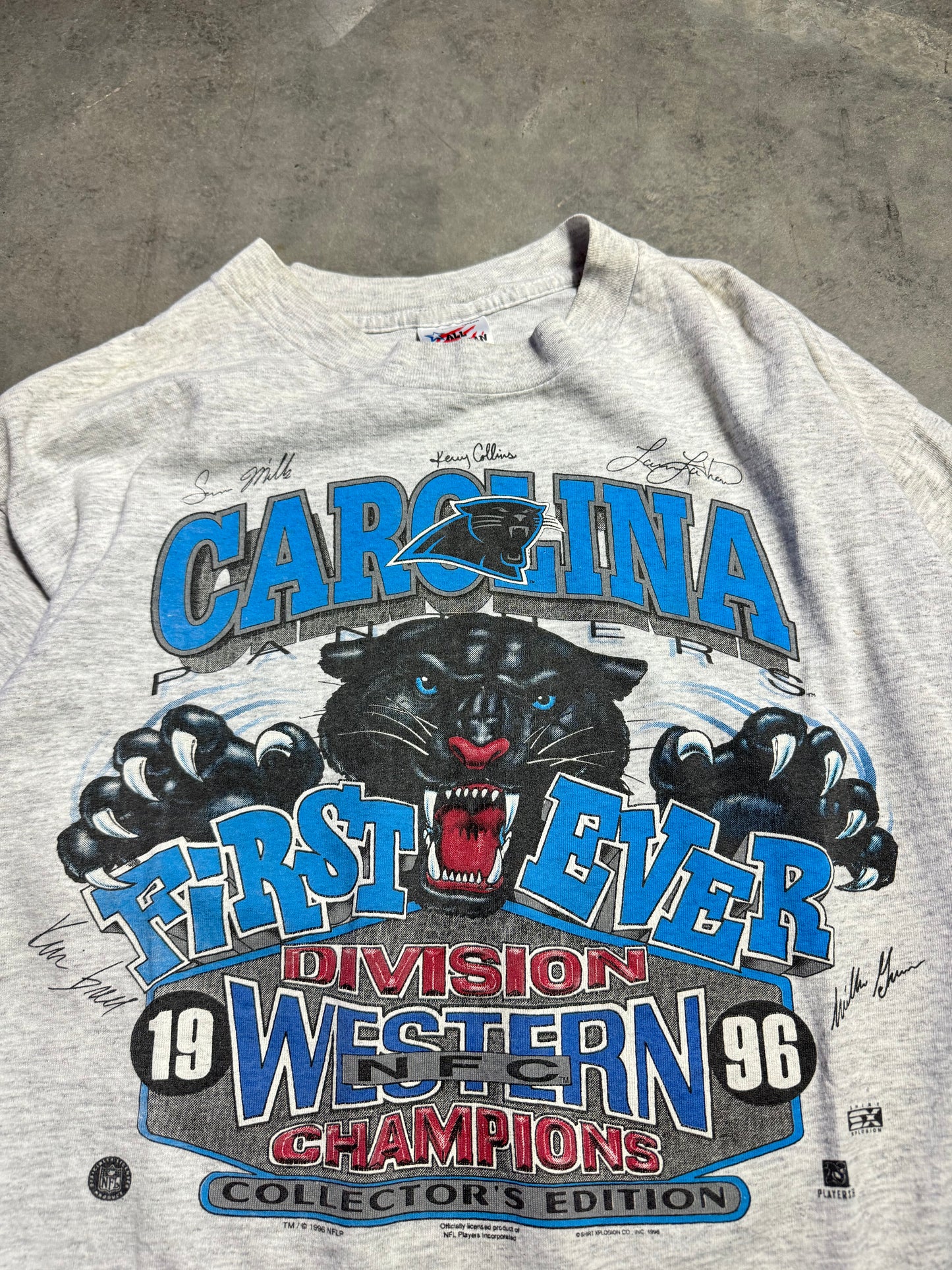 1996 Carolina Panthers NFC Western Division Champions Realistic Cat Print NFL Tee (Medium)