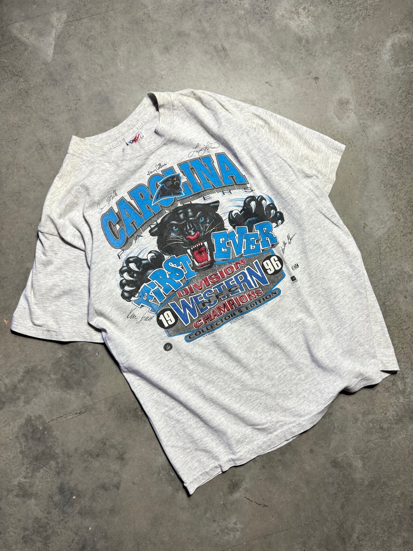 1996 Carolina Panthers NFC Western Division Champions Realistic Cat Print NFL Tee (Medium)