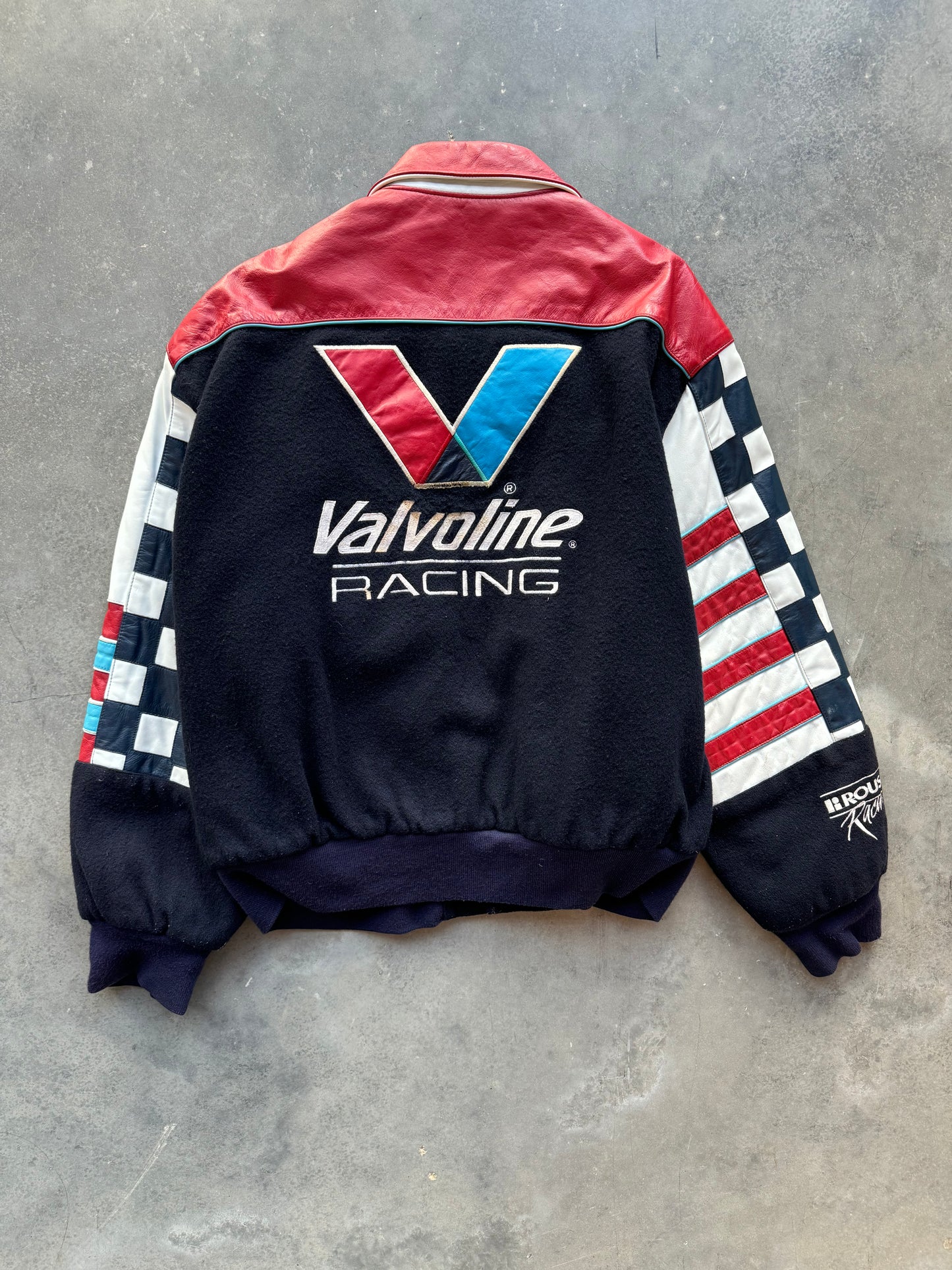 90’s Mark Martin Valvoline Racing Vintage Jeff Hamilton Heavyweight Checkered Leather NASCAR Winston Cup Jacket (Large)