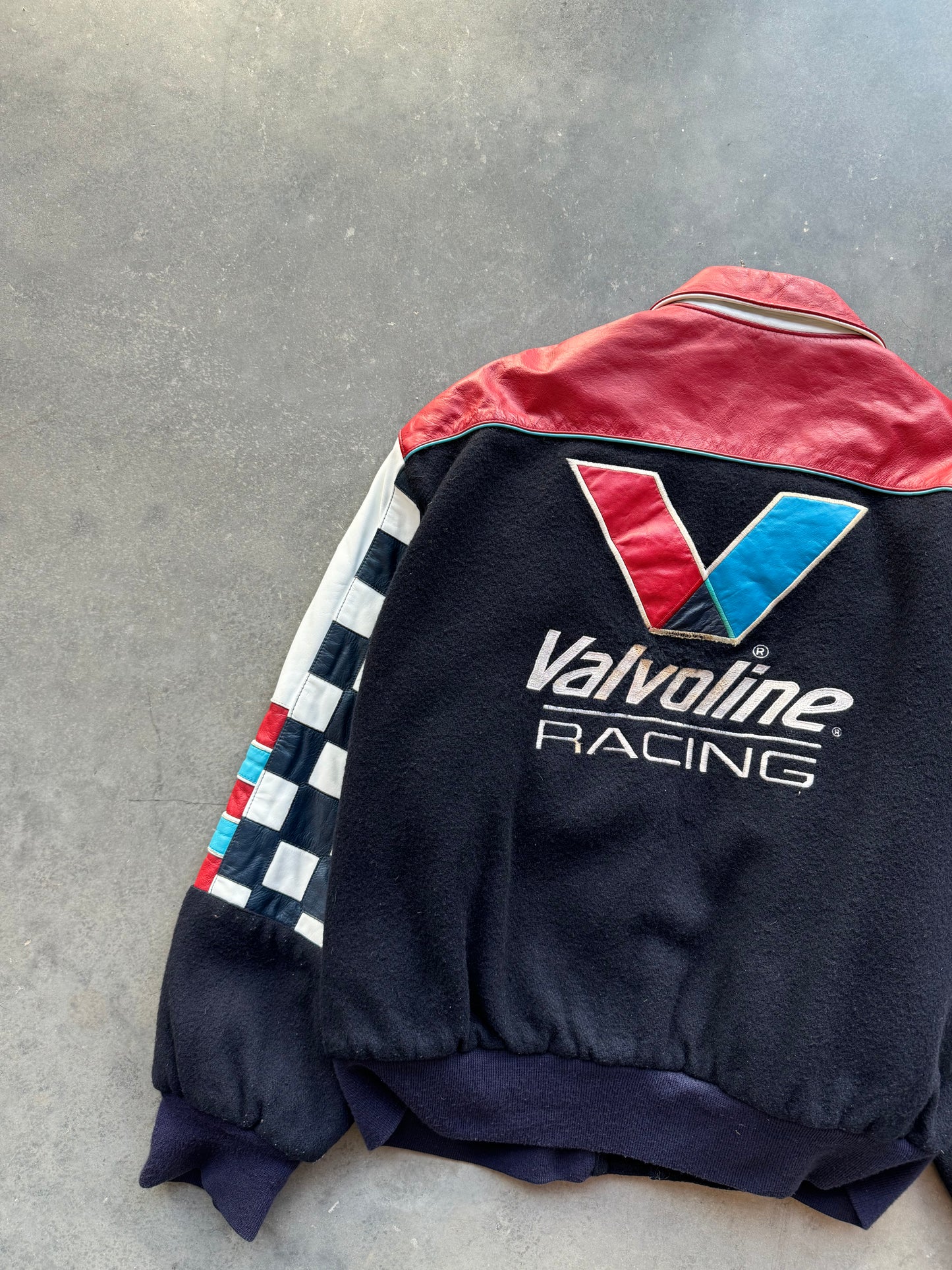 90’s Mark Martin Valvoline Racing Vintage Jeff Hamilton Heavyweight Checkered Leather NASCAR Winston Cup Jacket (Large)