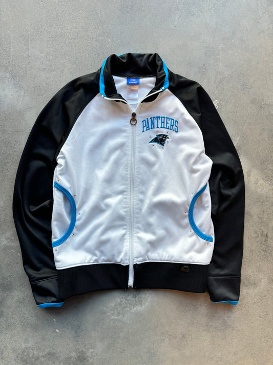 00’s Carolina Panthers Vintage Reebok Bedazzled Colorblocked NFL Zip Up Jacket (Women’s Medium)