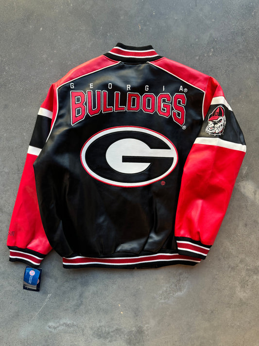 00’s Georgia Bulldogs Vintage Colorblocked College Heavyweight Leather Jacket - Deadstock (XL)