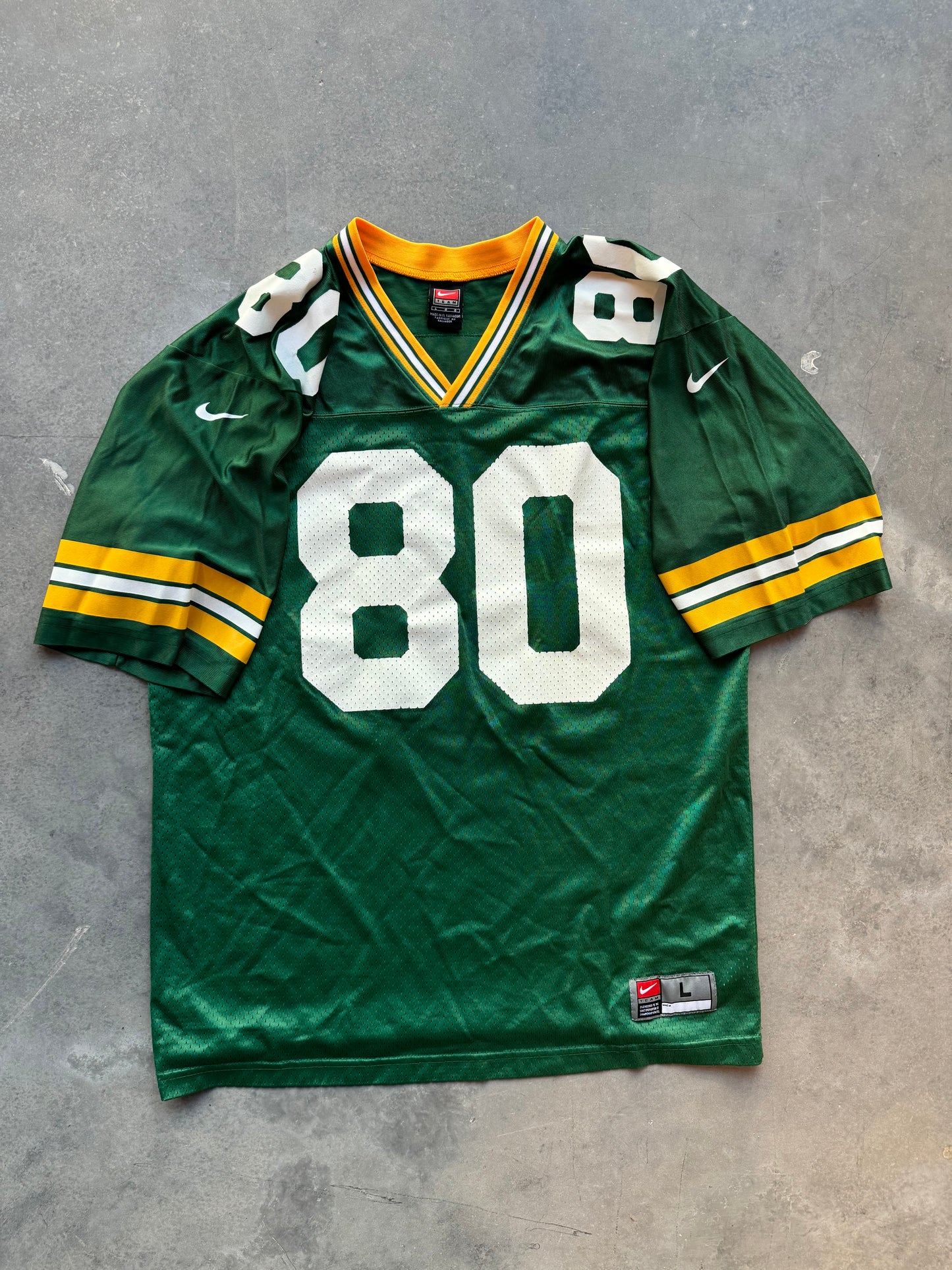 90’s Green Bay Packers Vintage Nike #80 Green NFL Jersey (Large)