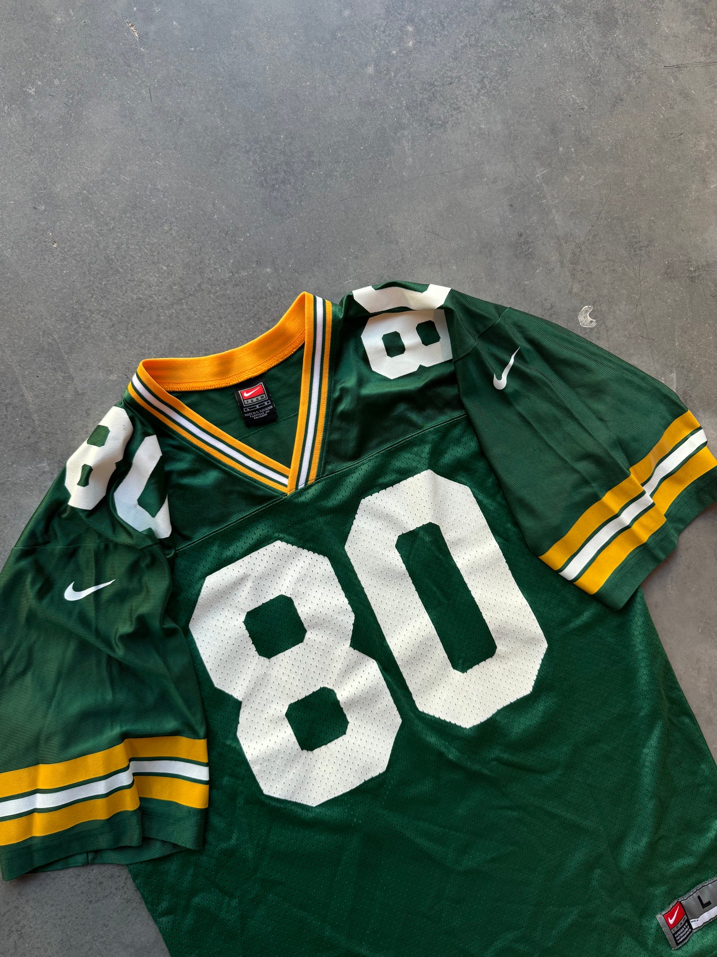 90’s Green Bay Packers Vintage Nike #80 Green NFL Jersey (Large)