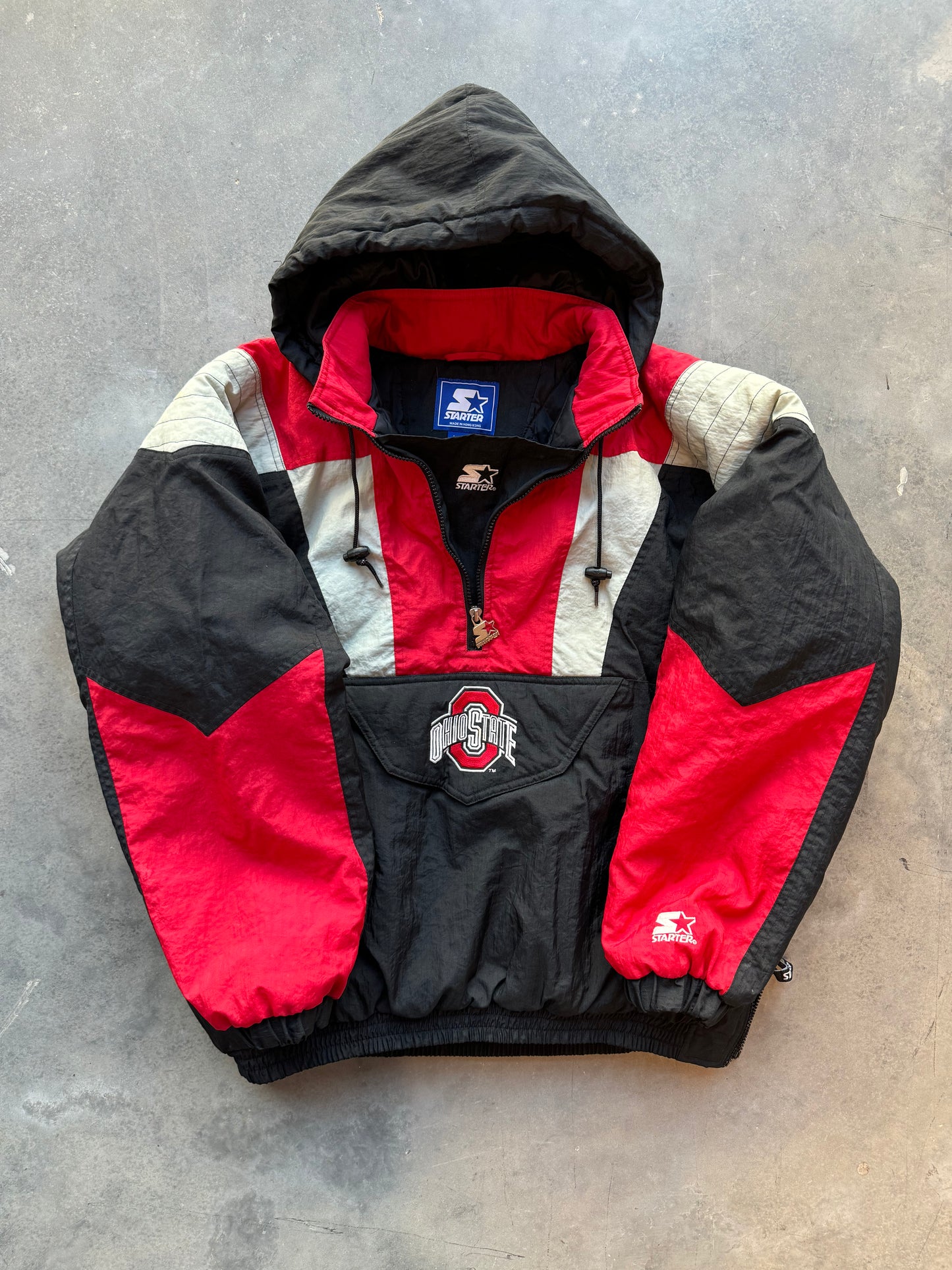 90’s Ohio State Buckeyes Vintage Black Half Zip Starter Pullover College Puffer Jacket (XL)