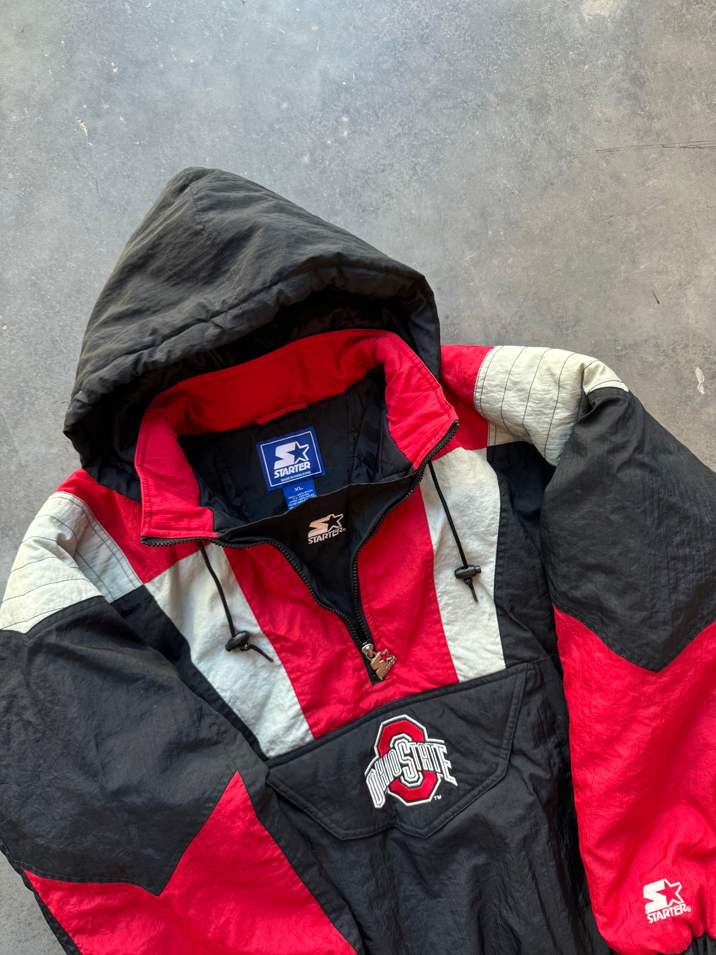 90’s Ohio State Buckeyes Vintage Black Half Zip Starter Pullover College Puffer Jacket (XL)